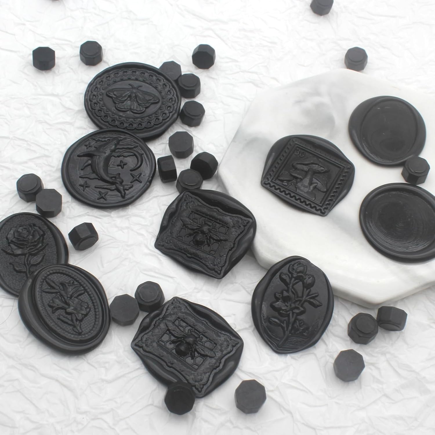 250 cuentas de sellado de cera negras, cuentas de cera de sellado prémium para sellos de sellos, paquete de repuesto de pellets de cera octágona,