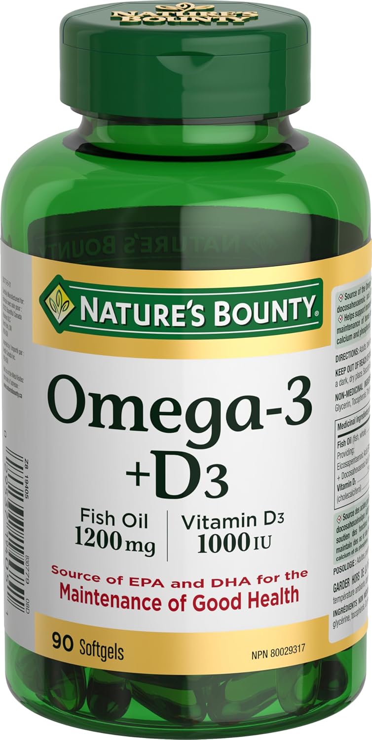 Nature’s Bounty Aceite de pescado Omega-3 + D3 1200 mg  Vitamina D3 1000IU 90 cápsulas blandas