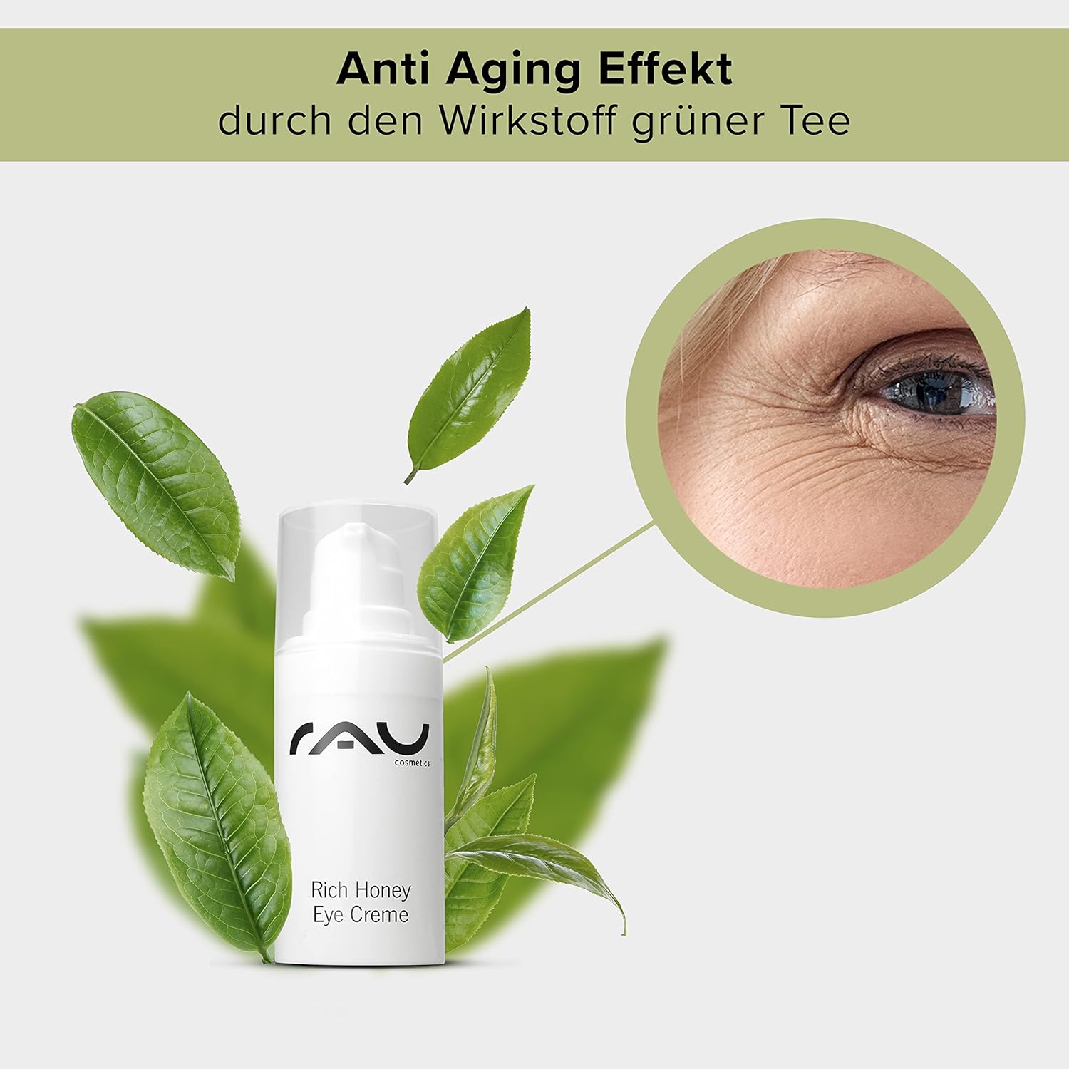RAU Rich Honey Eye Cream (0.51 oz)  Cuidado de ojos rico antienvejecimiento con manteca de karité y cacao, aceite de aguacate, té verde, agua de