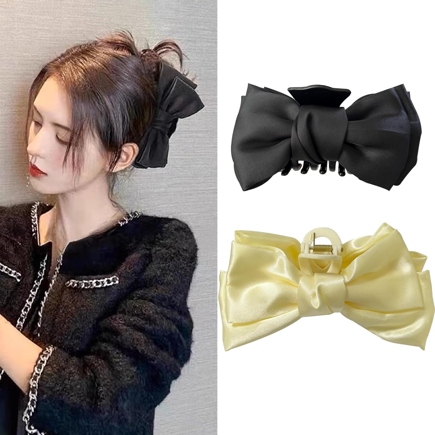 Pinza de lazo, pinzas de lazo negro de 4.8 pulgadas, pinzas de pelo blanco de 5.7 pulgadas, elegantes pinzas de pelo con lazo para cabello fino y