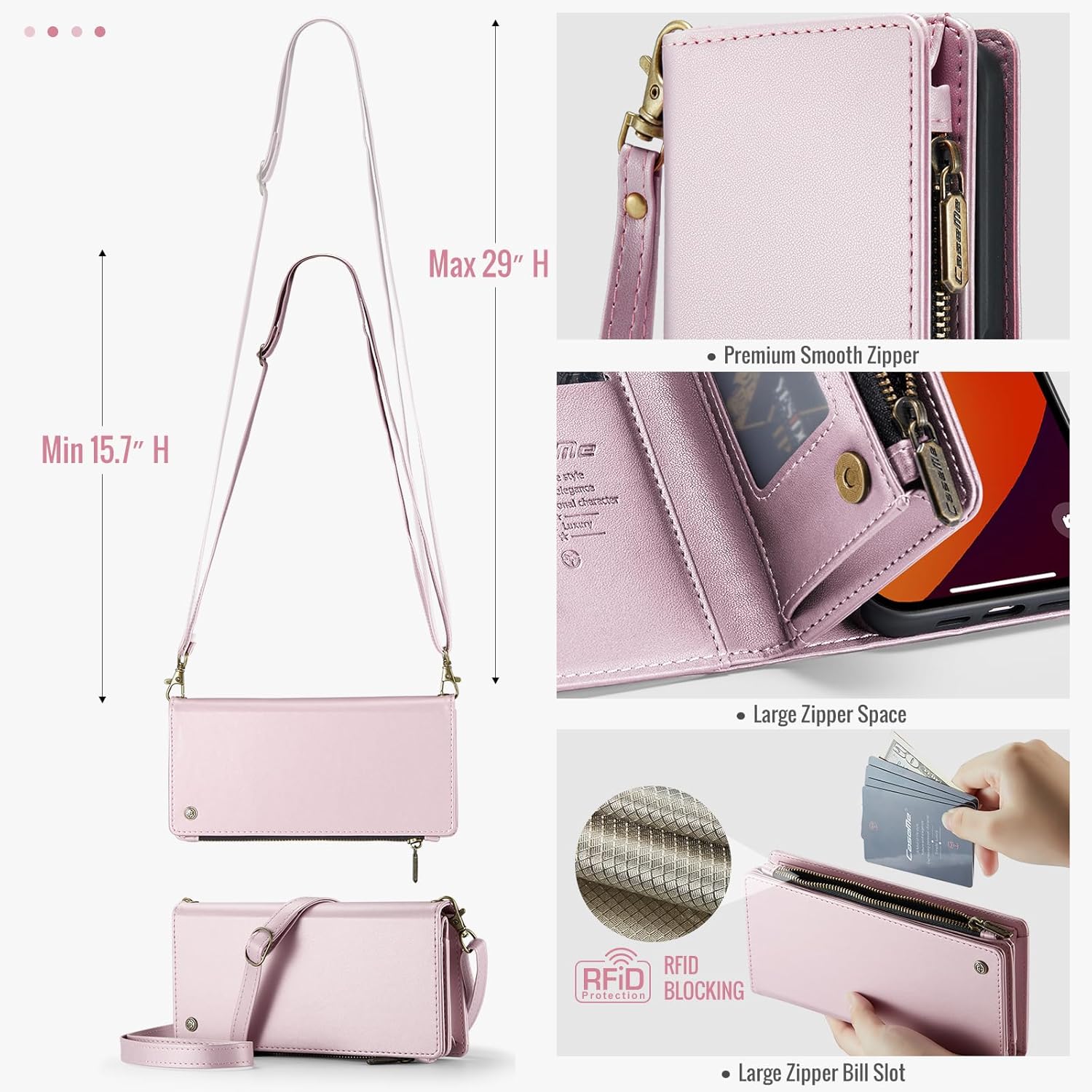 ASAPDOS Funda para iPhone 14 Pro Max, correa de piel sintética de gamuza retro y funda cruzada con cierre magnético, bloqueo RFID, tarjetero y