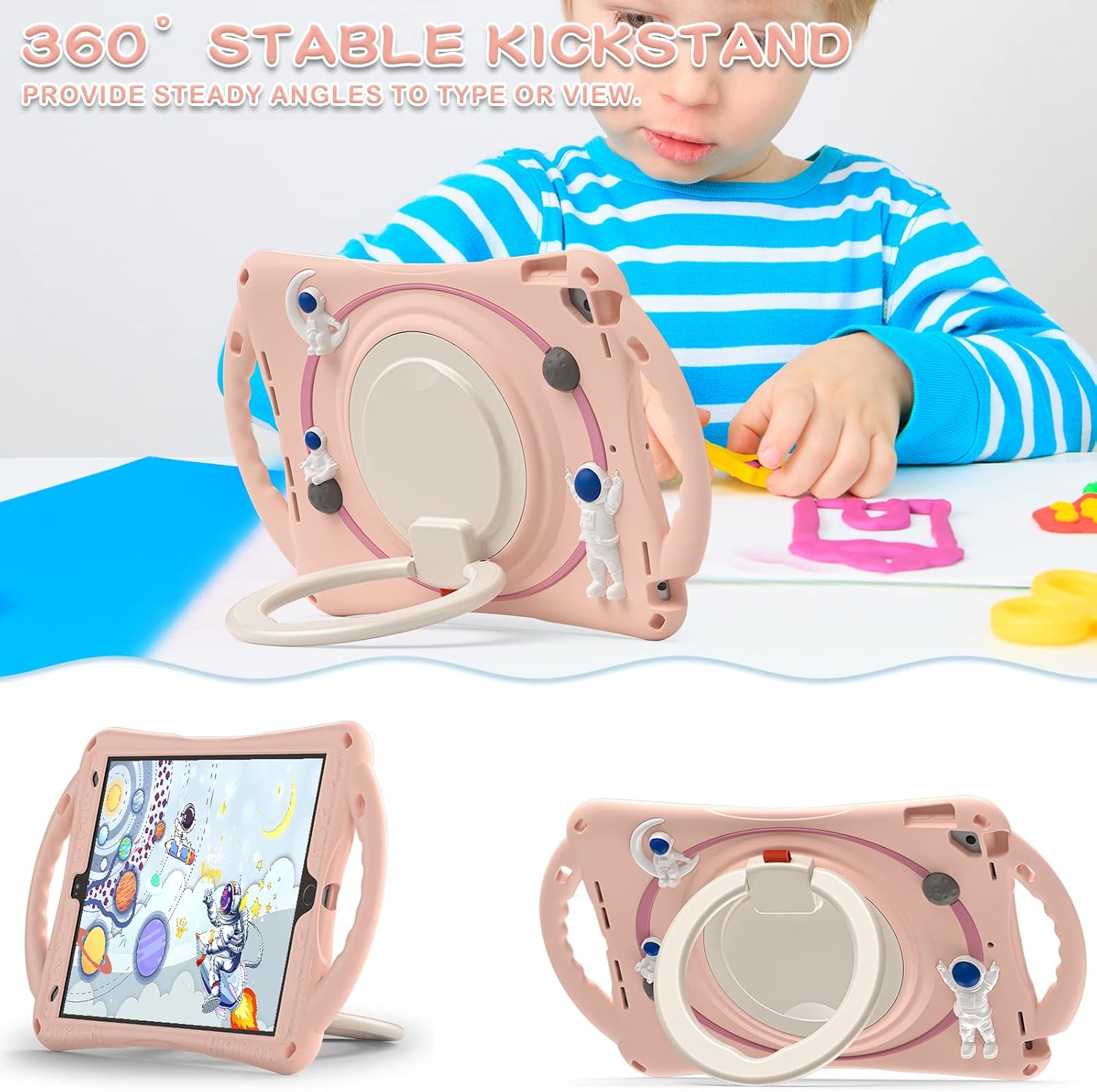 BATYUE Funda infantil para iPad de 9, 8, 7 generación de 10.2 pulgadas 2021 2020 2019, con soporte giratorio, soporte para lápices, correa de