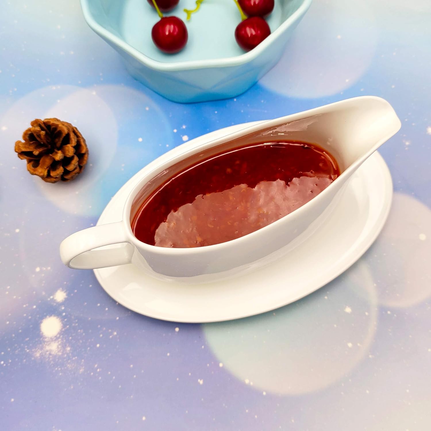 Salsa de cerámica con bandeja, apta para microondas y lavavajillas, color blanco (8 onzas)