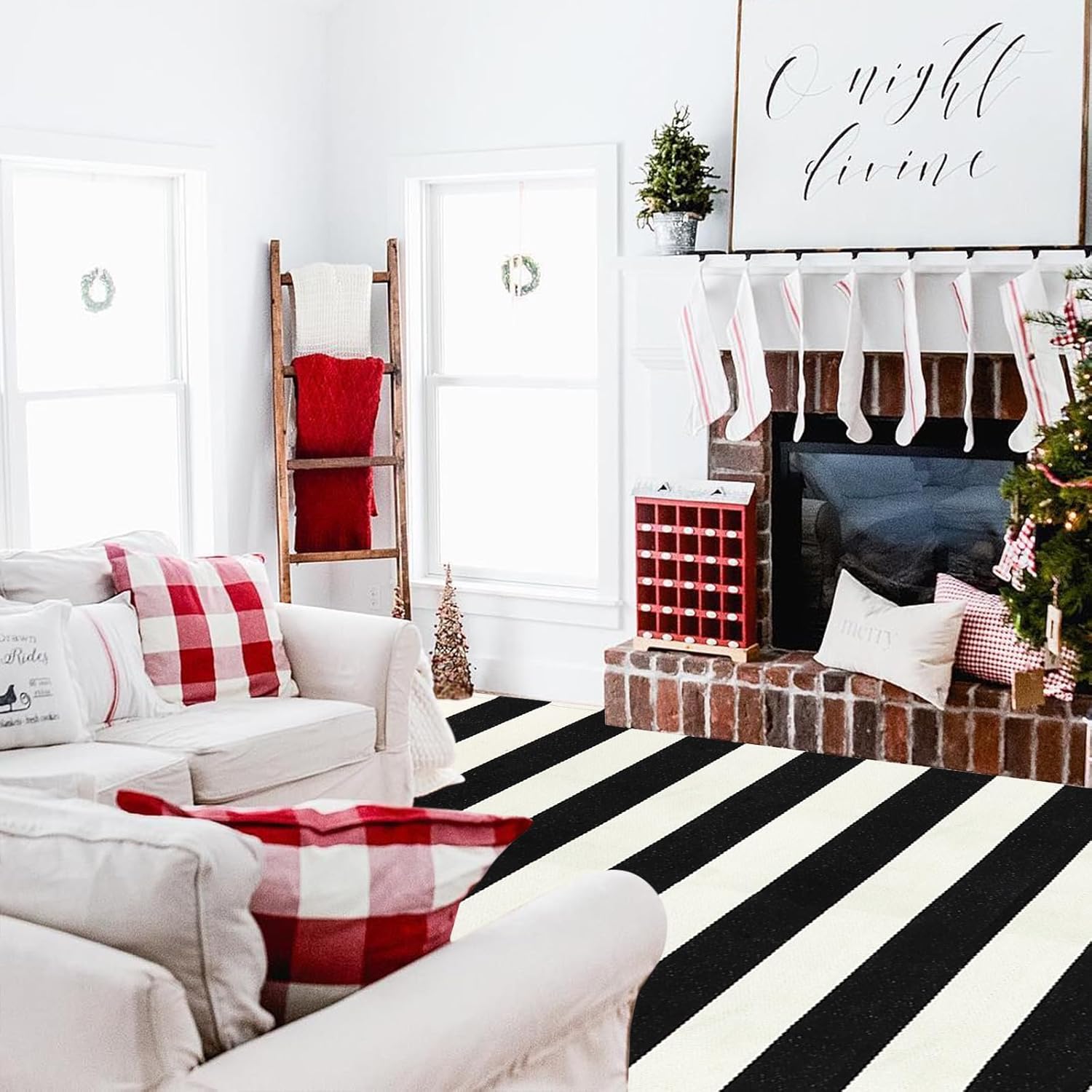 KIMODE – Alfombra de algodón tejida con diseño a rayas en color negro, para puerta de entrada, cocina, decoración de estilo rústico