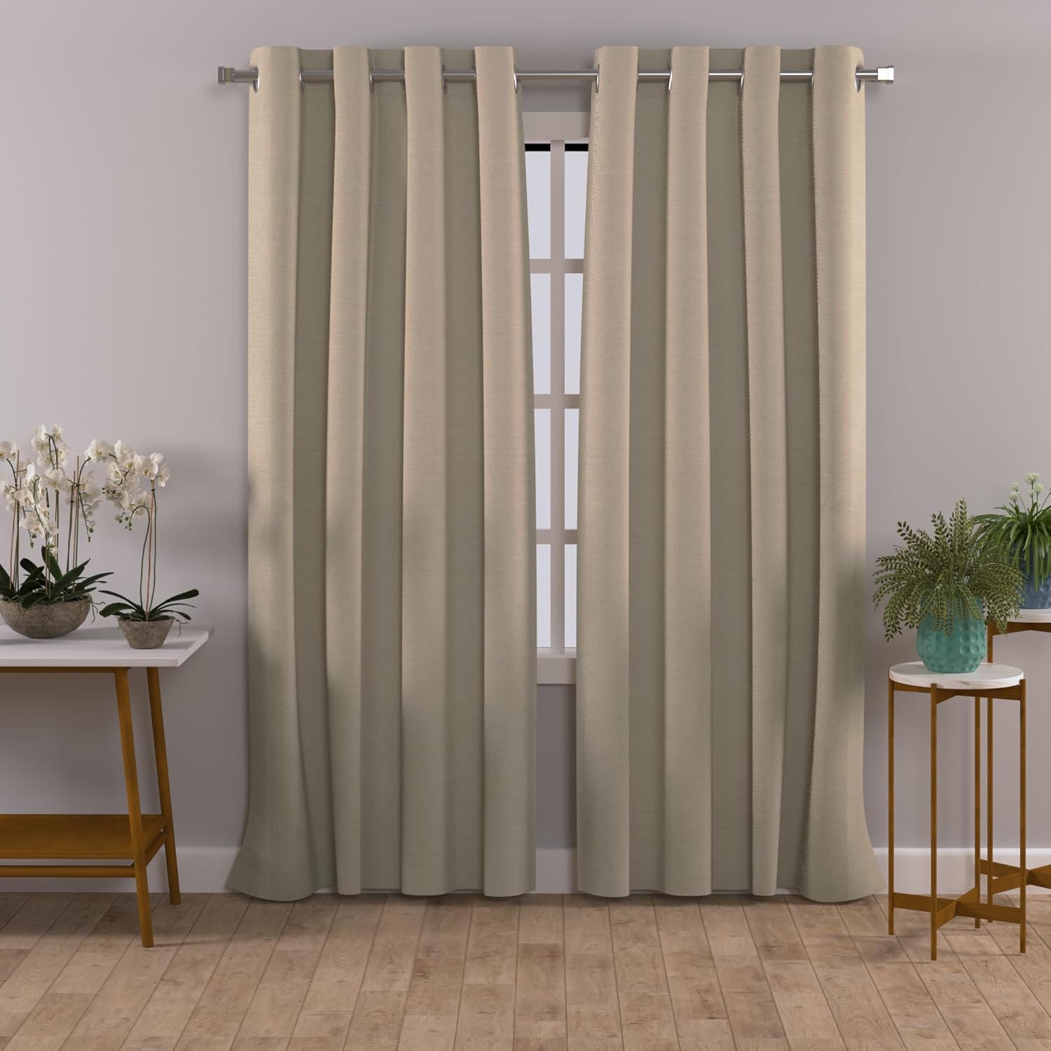 Cortinas de algodón largas y duraderas con ojales con 2 paneles de 84 pulgadas de largo x 52 pulgadas de ancho, color gris topo, cortina de ventana