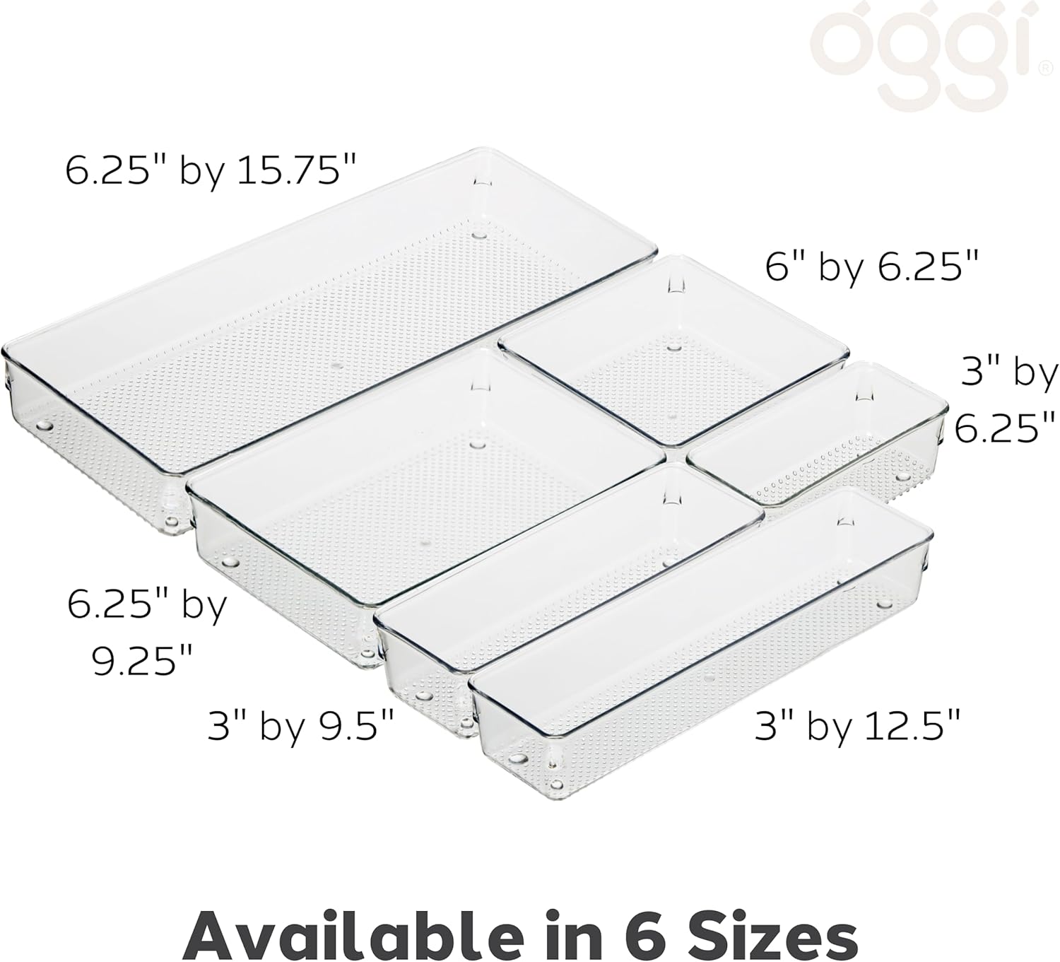 Oggi Organizador de cajones transparente, 3 x 6 pulgadas, ideal para organizar cajones de cocina, oficina, escritorio, cubiertos, utensilios de