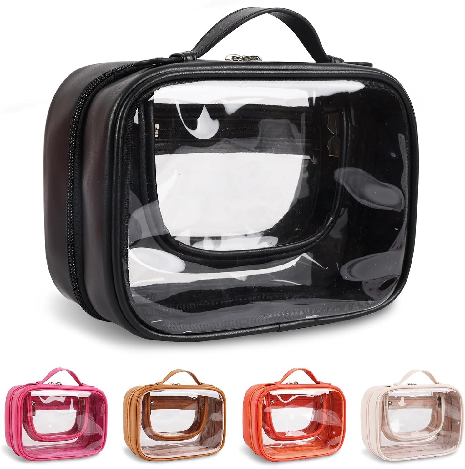 Neceser de viaje transparente aprobado por la TSA de 2 capas, organizador de maquillaje de gran capacidad, Negro -, Neceser de viaje transparente de