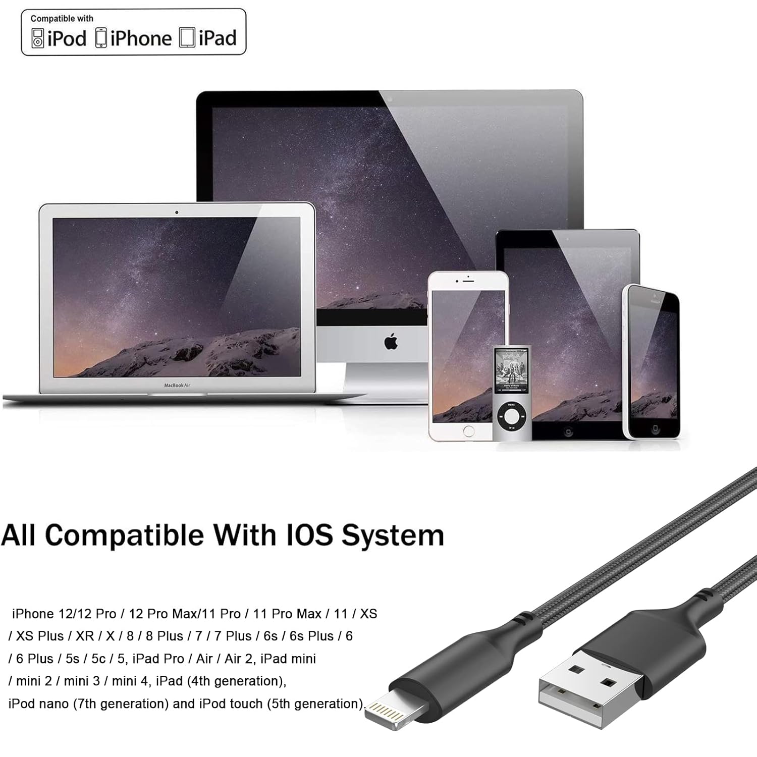 Cable de carga para iPhone más largo de 26 pies, cable de carga USB a Lightning de 26 pies, cable de carga rápida de nailon trenzado de nailon para