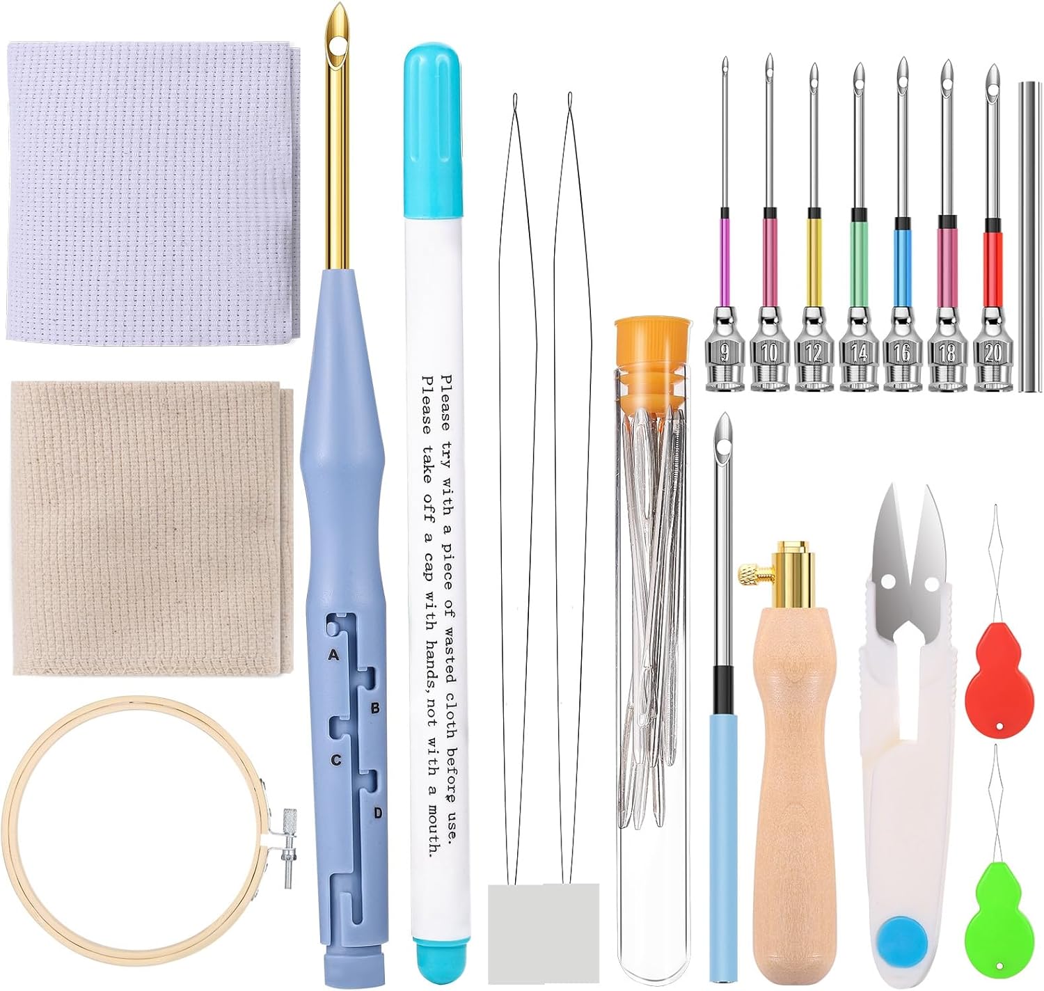 30 kits de bordado de aguja perforadora, juego de agujas de punzón de madera ajustables para bordar adultos