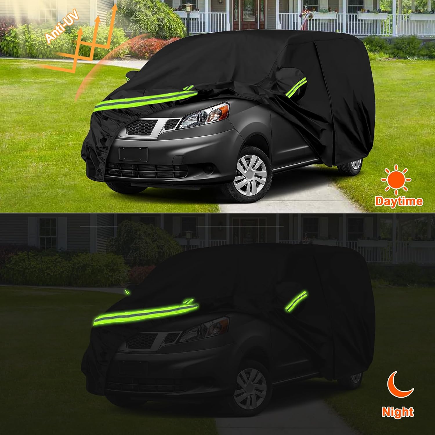 Funda impermeable para automóvil compatible con Nissan NV200 2015-2021 para todo tipo de clima, 300D, con puerta con cremallera y cerradura para