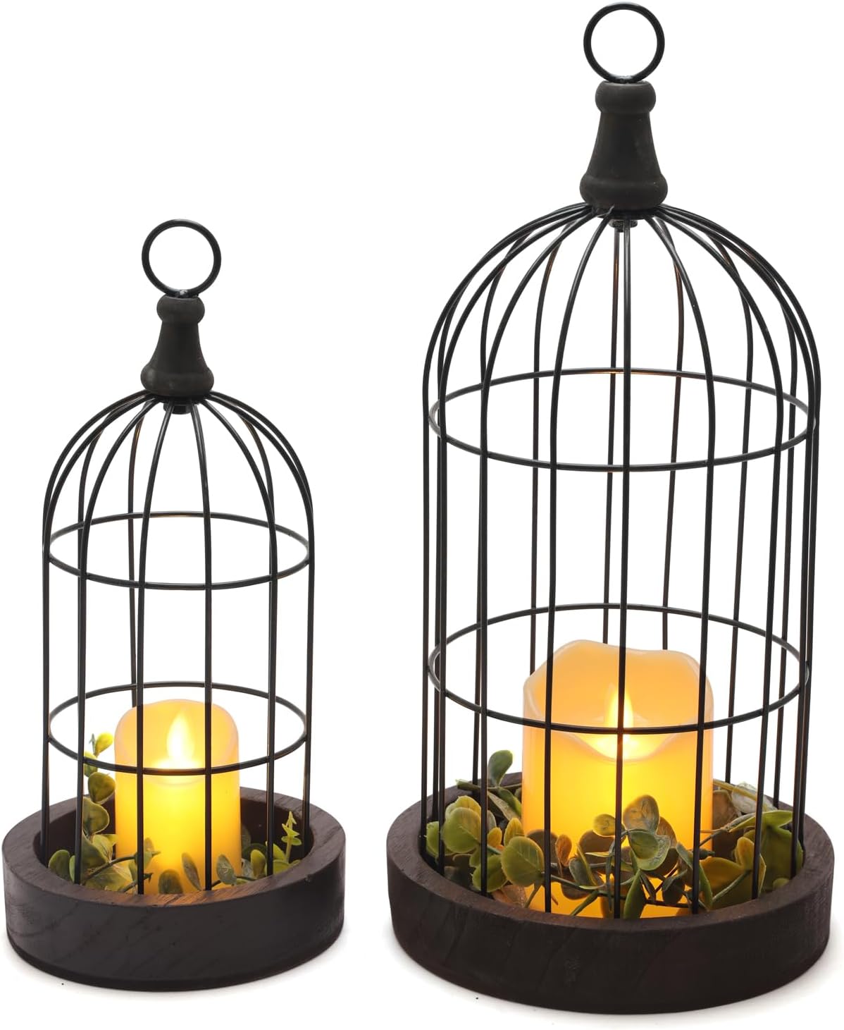 PHOSPHOR Juego de 2 faroles de vela para decoración del hogar, diseño rústico de tian yuan nong she, para sala de estar, chimenea de chimenea,