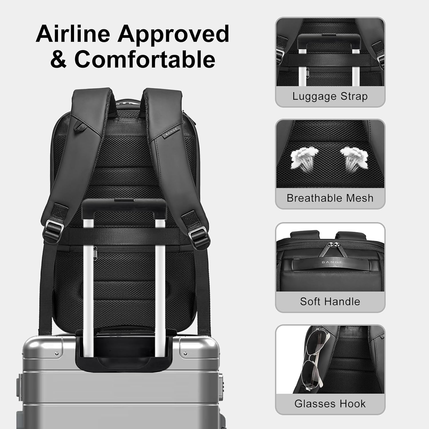 Mochila para computadora portátil para hombres 20L Bolsa de negocios 17.3 “Bolsa de computadora con puerto de carga USB, Gris, Computadora portátil