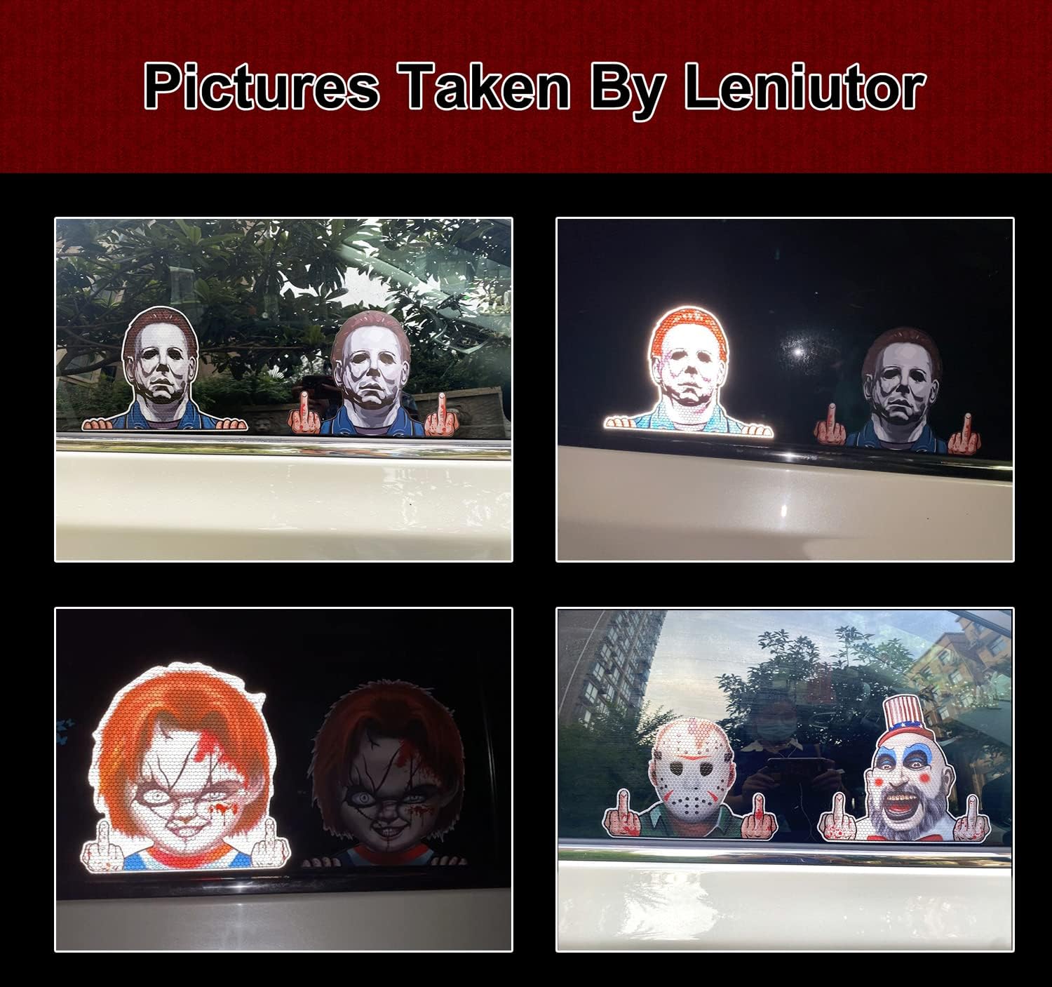 Adhesivo reflectante de Halloween con el dedo medio para automóviles, personajes de películas de terror 3D, vinilo para mirar al auto, para ventana,
