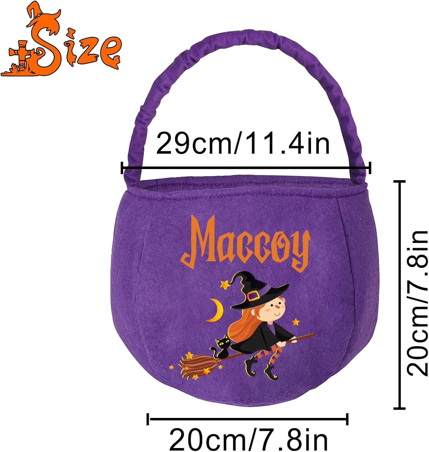 Bolsa de Halloween personalizada con nombre, 12 patrones impresos, bolsa de dulce o truco para niños, bolsa de fiesta de dulces personalizada para