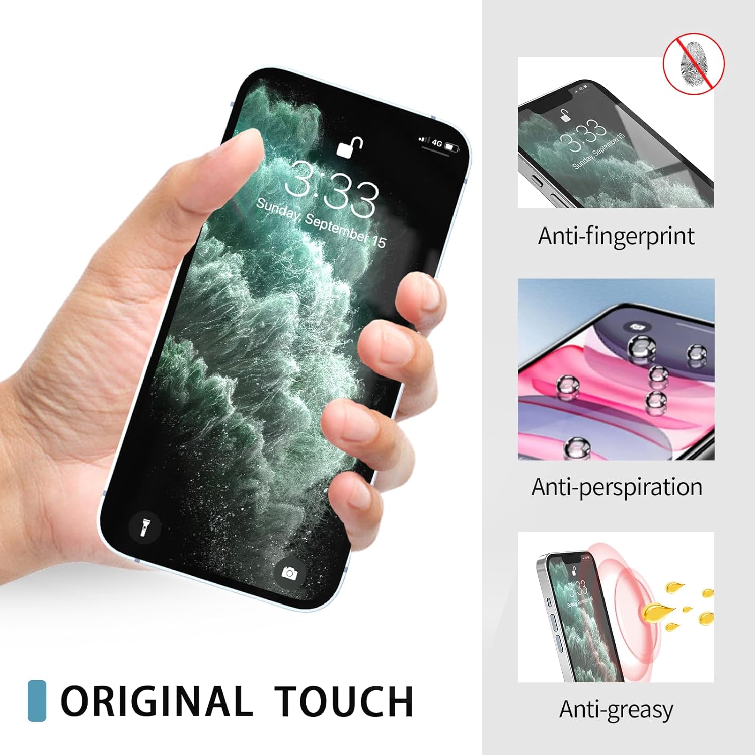 Paquete de 2 protectores de pantalla para iPhone 15 Pro de 6.1 pulgadas de vidrio templado fácil instalación, cobertura completa, antihuellas, a