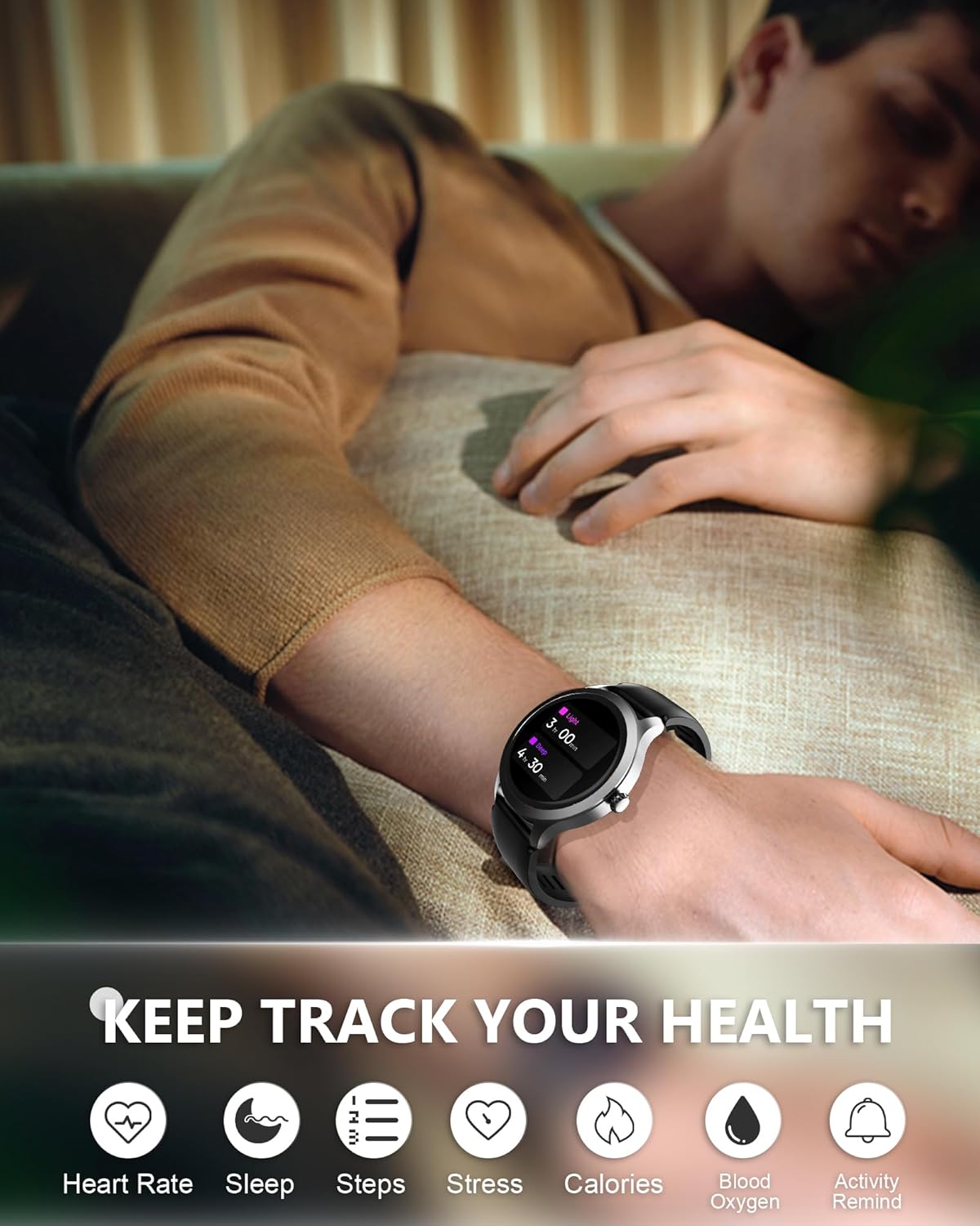 Gydom Rastreador de actividad física, reloj inteligente de 1.32 pulgadas con notificación de mensajes de llamada telefónica, impermeable IP68,
