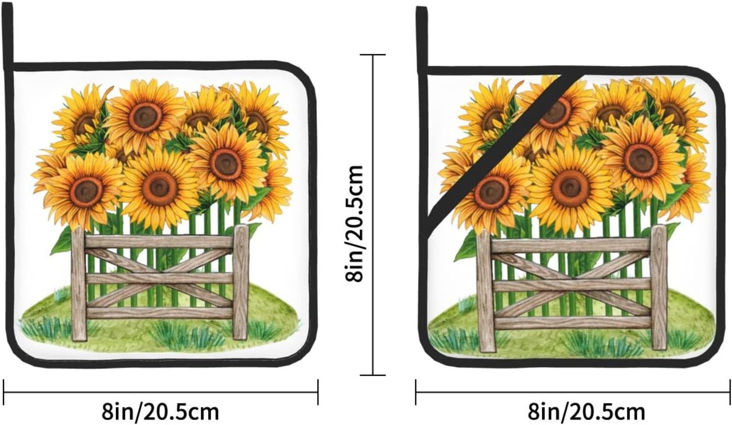 Agarraderas básicas de girasol para cocina, uso diario, con flores de otoño, resistentes al calor, para cocinar, hornear, barbacoa, paquete de 2, 8