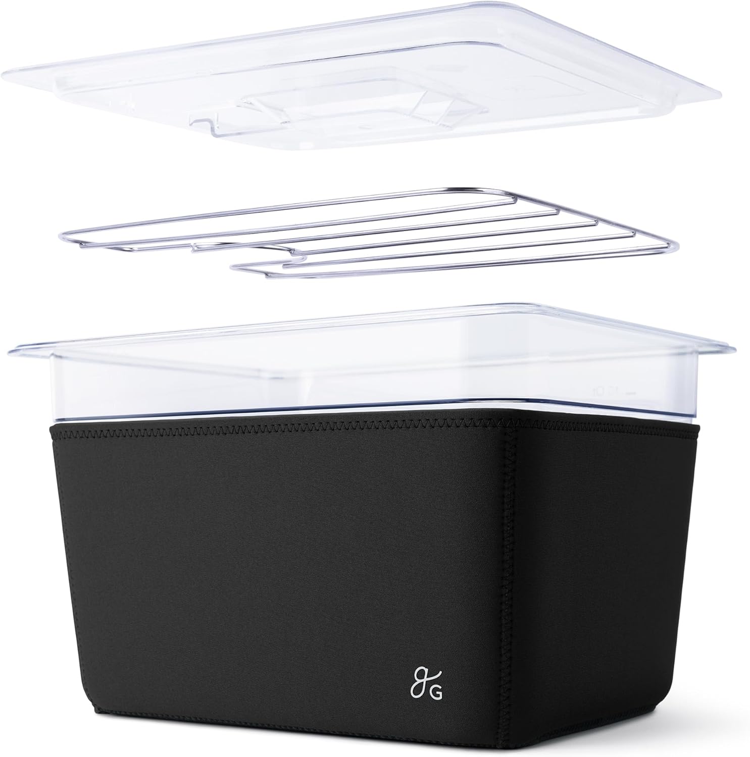 Greater Goods Kit Sous Vide – Contenedor de 12 cuartos de galón, estante de acero inoxidable, funda aislante y tapa, diseñado en San Luis (negro