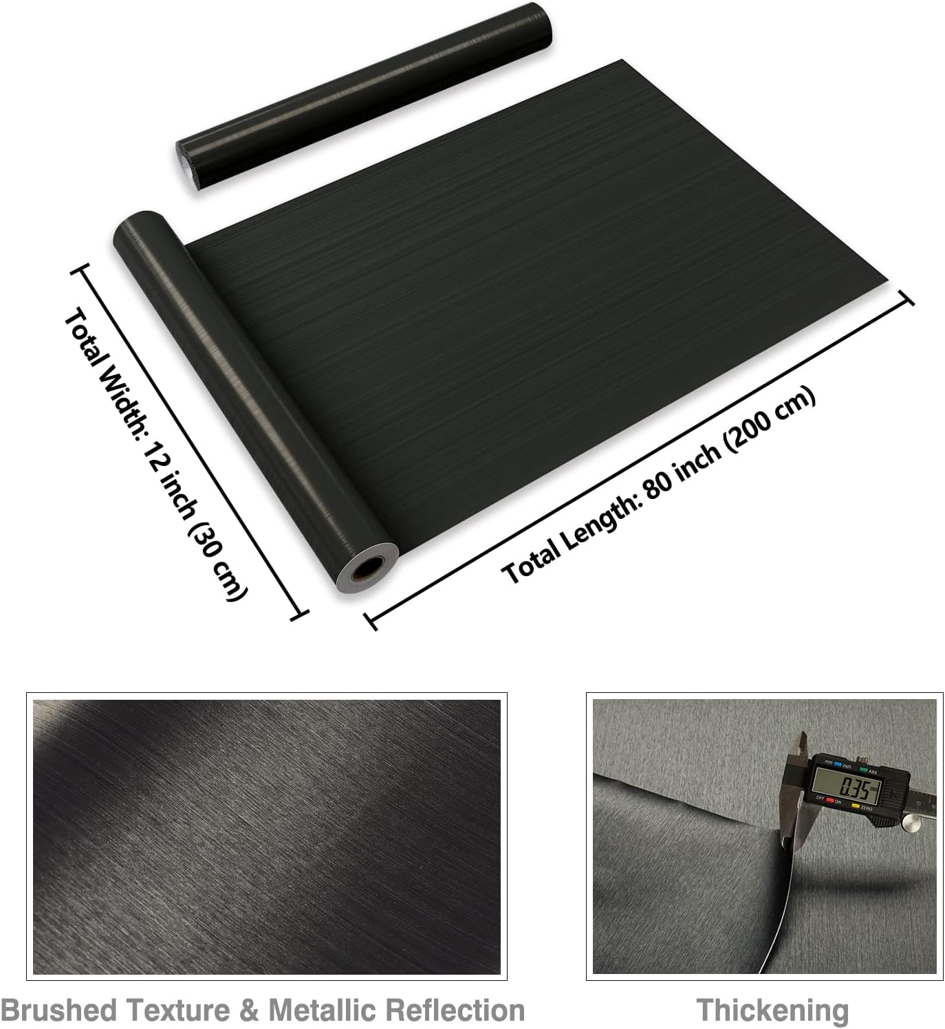 CRE8TIVE Papel adhesivo de acero inoxidable negro bronce grueso, despegar y pegar, papel tapiz metálico cepillado de 12 x 80 pulgadas, rollo de