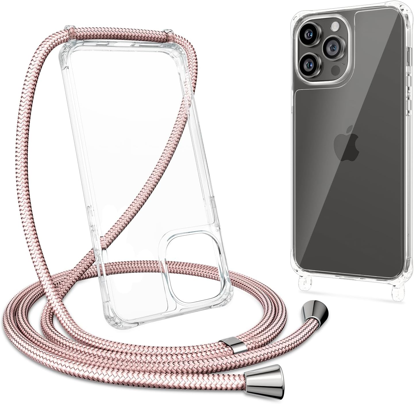 ZTOFERA Compatible con iPhone 15 Pro, funda transparente con cordón ajustable, TPU suave y delgada, a prueba de golpes, funda protectora cruzada