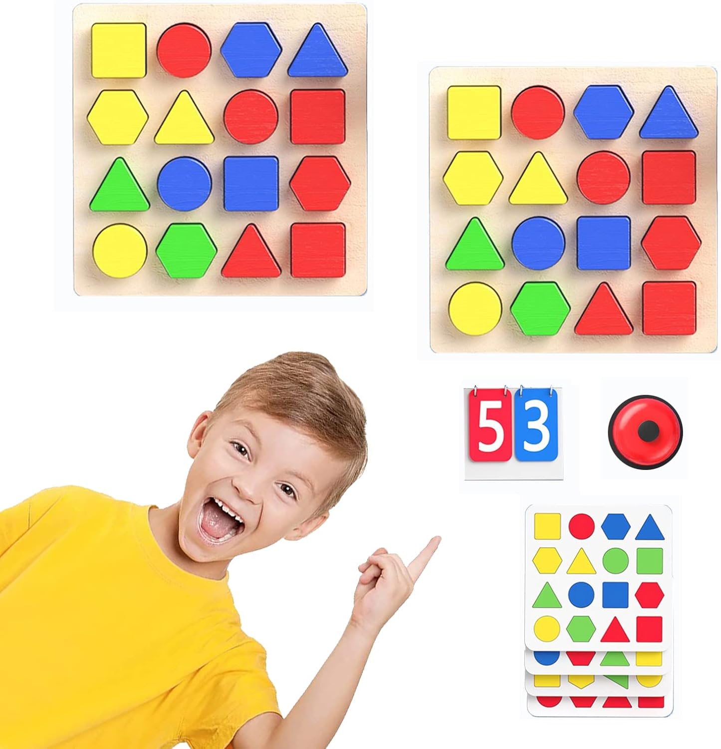 Juego de rompecabezas Montessori Montessori de madera para niños pequeños con marcador, campana y tarjetas para niños de 3, 4, 5, 6 años (para 2