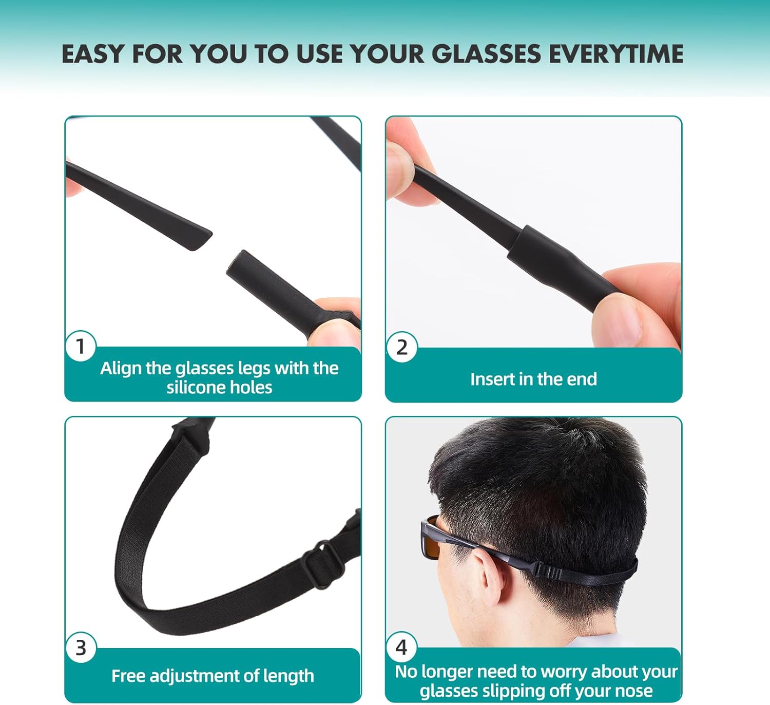 4PCS Glasses String Holder Strap,Stretchy Fabric No Tail Glasses Neck Lanyard Cord, Adjustable Sports Sunglasses & Eyeglasses Holder Rope Eyewear