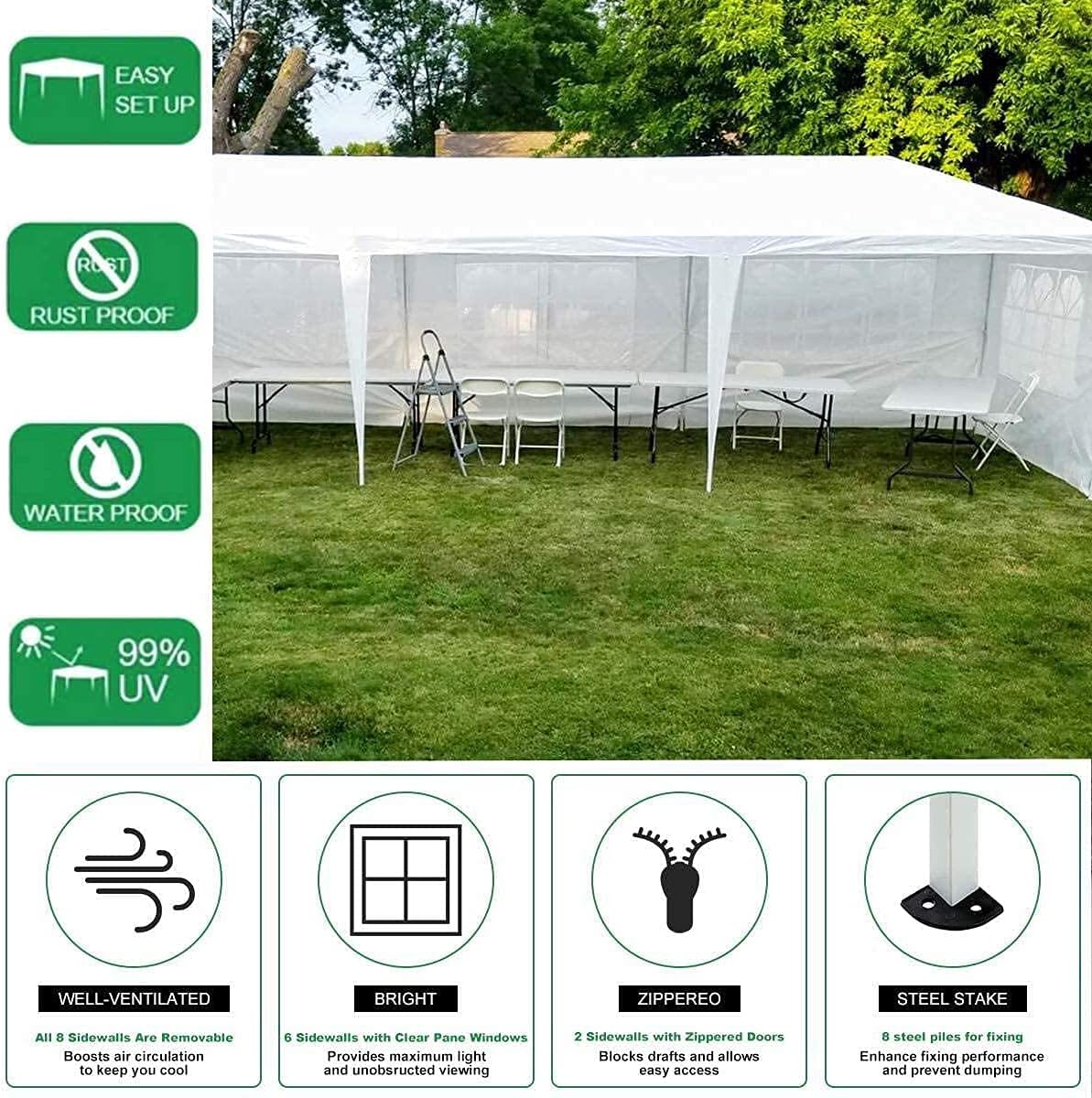 Meet perfect – Carpa de 10 pies x 30 pies  3.04 x 9.14 metros para exteriores, tienda de campaña de almacenamiento refugio pabellón a prueba de
