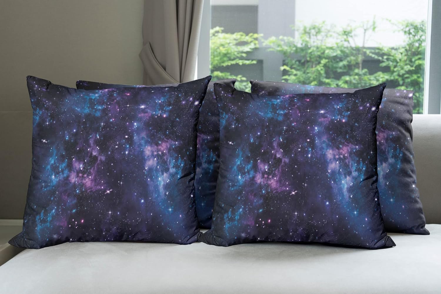 Ambesonne Paquete de 4 fundas de cojín espaciales, diseño de cielo místico, cúmulos de estrellas, cosmos, nebulosa, paisajes celestiales, obras de