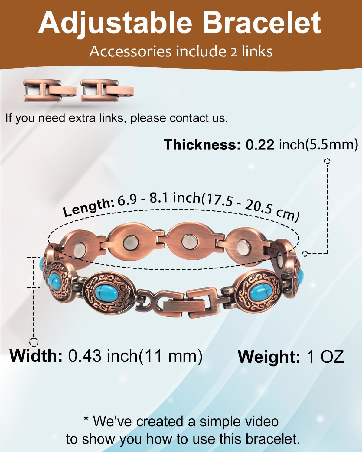 MagVIVACE Pulsera de cobre para mujer, joyería magnética con imán, Cobre