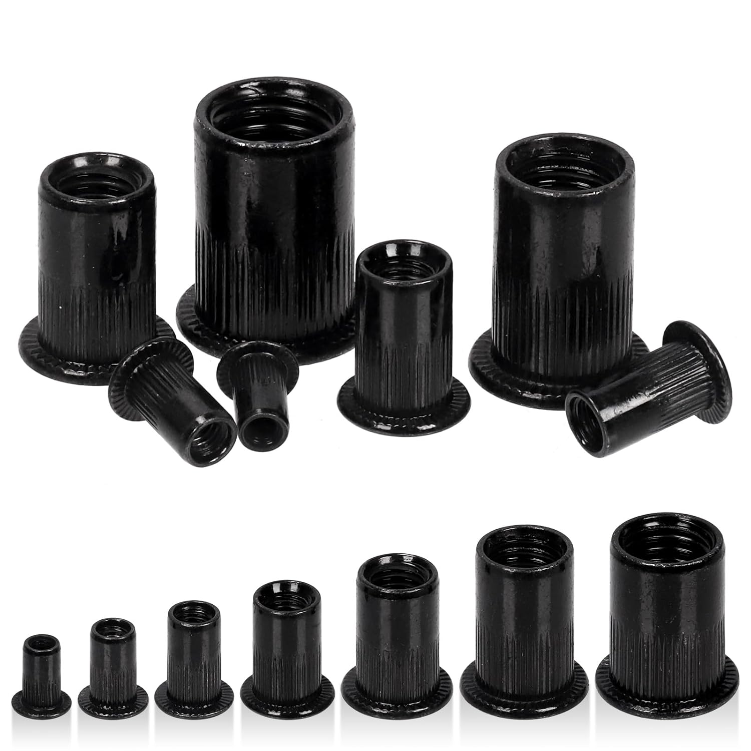 Hilitchi 100 tuercas de remache M3, tuerca roscada de acero al carbono galvanizado roscado tuerca de remache negro