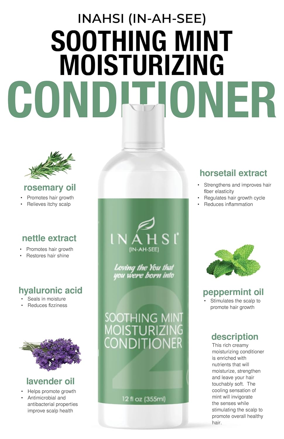 Acondicionador hidratante calmante de menta  Acondicionador capilar para hombres, mujeres o niños con cabello rizado  Productos para el cabello