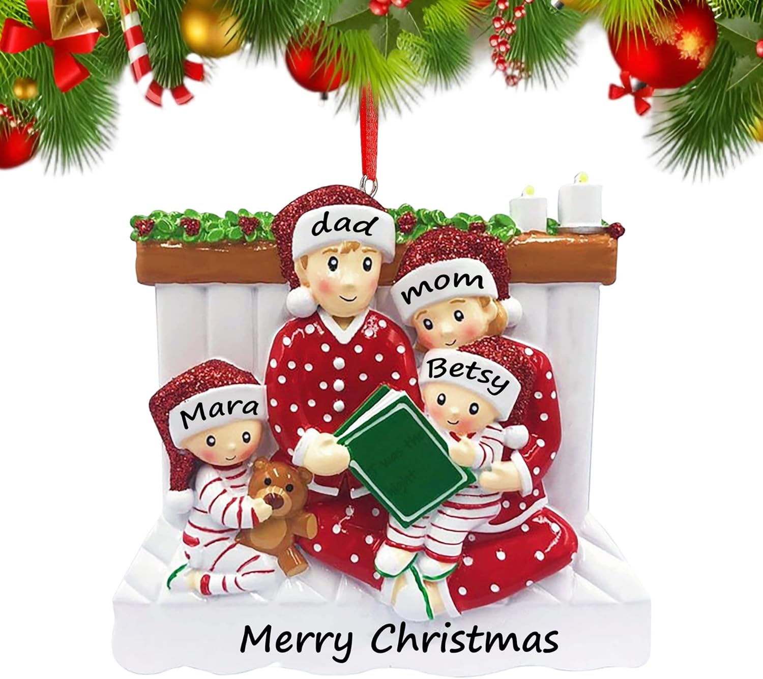 Adorno de Navidad, adorno familiar personalizado 2023, para leer el nombre en la cama, pijama, decoraciones familiares, colgante colgante de árbol