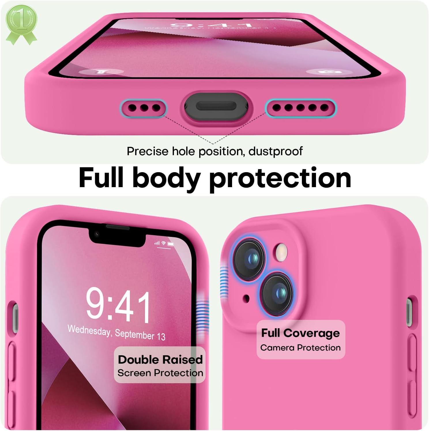 LOVE 3000 Funda compatible con iPhone 13, protección de cámara, goma de silicona líquida de alta calidad, forro de microfibra suave, funda de