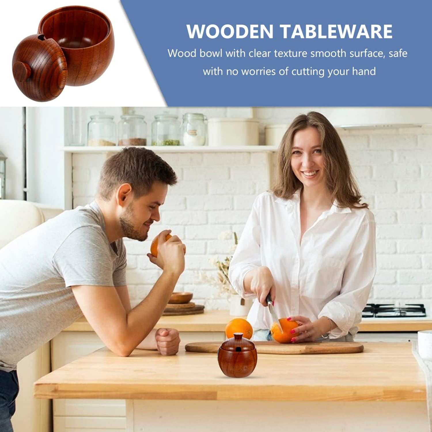 Cuenco de madera maciza de estilo japonés con tapas para servir ensalada, arroz, miso, sopa, frutas, cocina, preparación, platos de dulces, cuencos