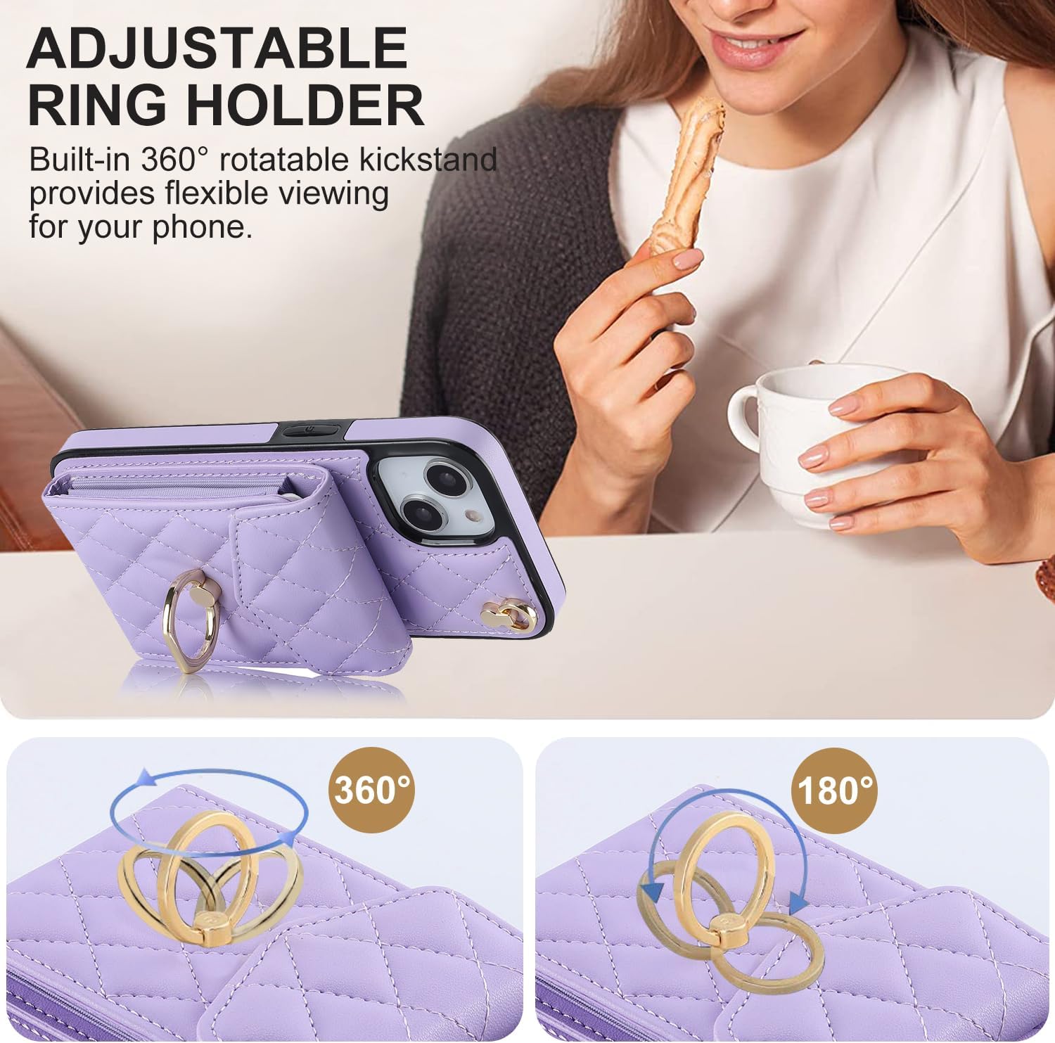 Asuwish Funda de teléfono para iPhone 13 de 6.1 pulgadas con protector de pantalla de vidrio templado, correa de muñeca, anillo de bloqueo RFID,