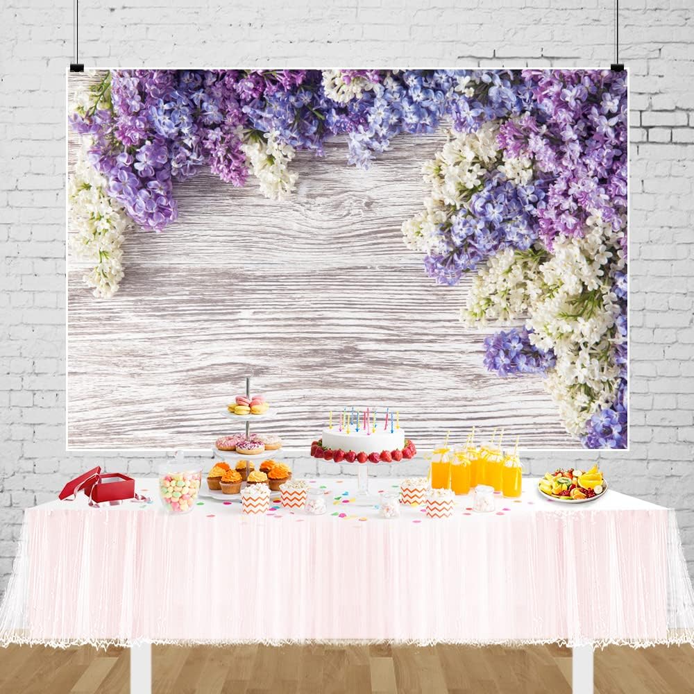 Telón de fondo de madera para bebé recién nacido de 5 x 3 pies, flores moradas lilas, ramo de flores, pared de madera, para niñas y adultos, retrato