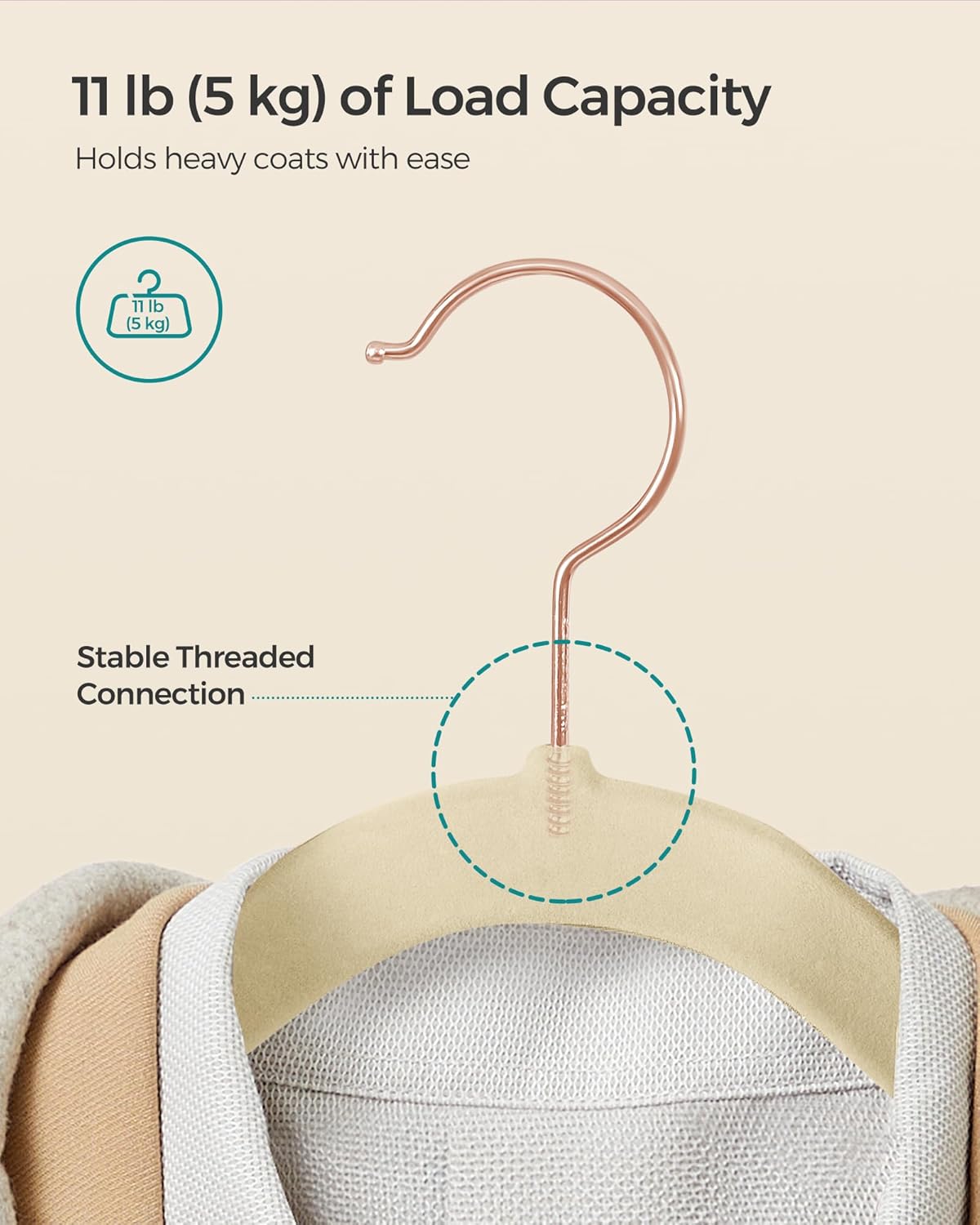 SONGMICS Paquete de 50 perchas de terciopelo antideslizantes con ganchos giratorios de color oro rosa, perchas delgadas que ahorran espacio, perchas