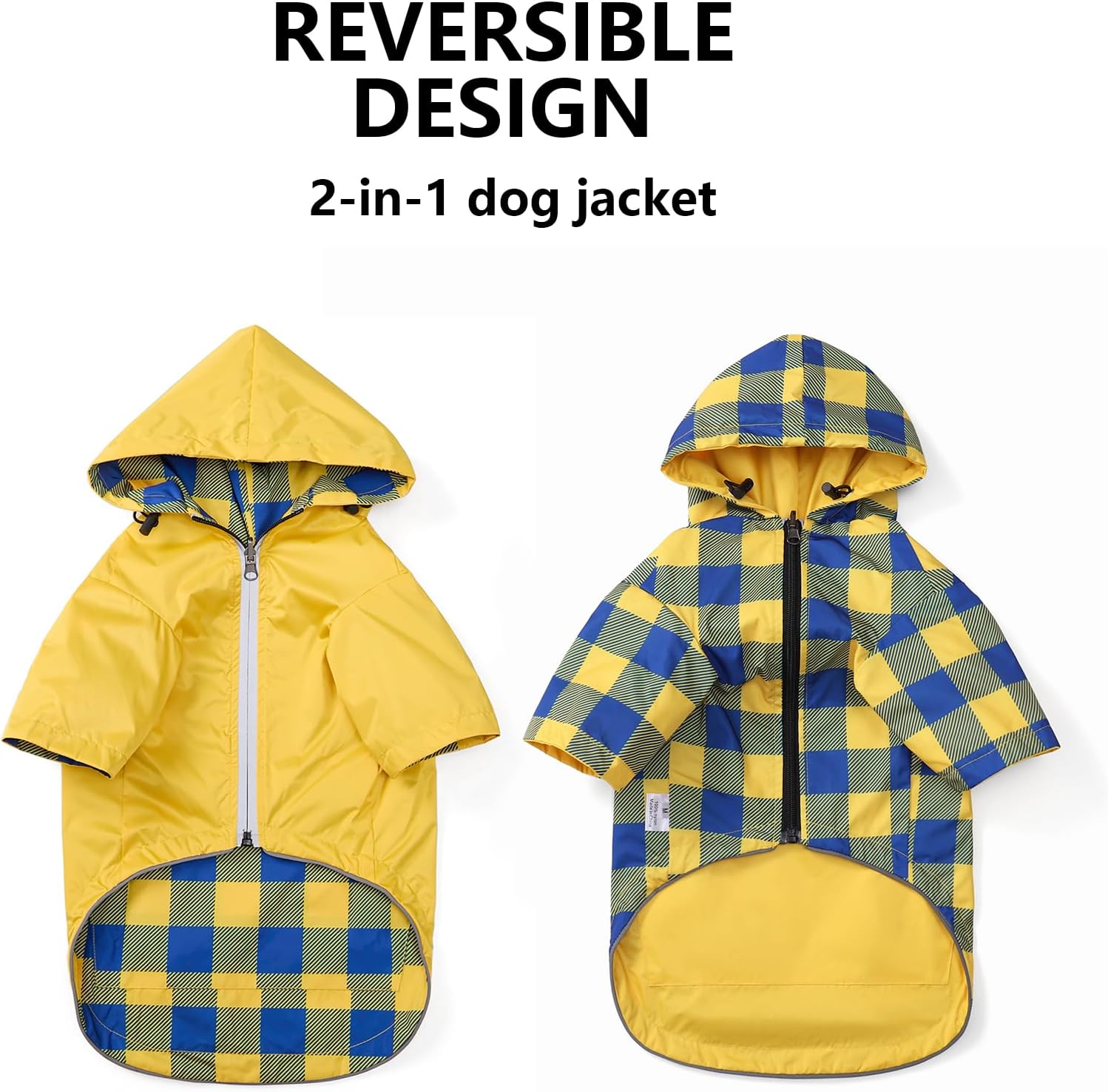 Impermeable para perro, chaqueta impermeable para cachorros, con patas y capucha para perros pequeños y medianos, poncho reversible con cremallera