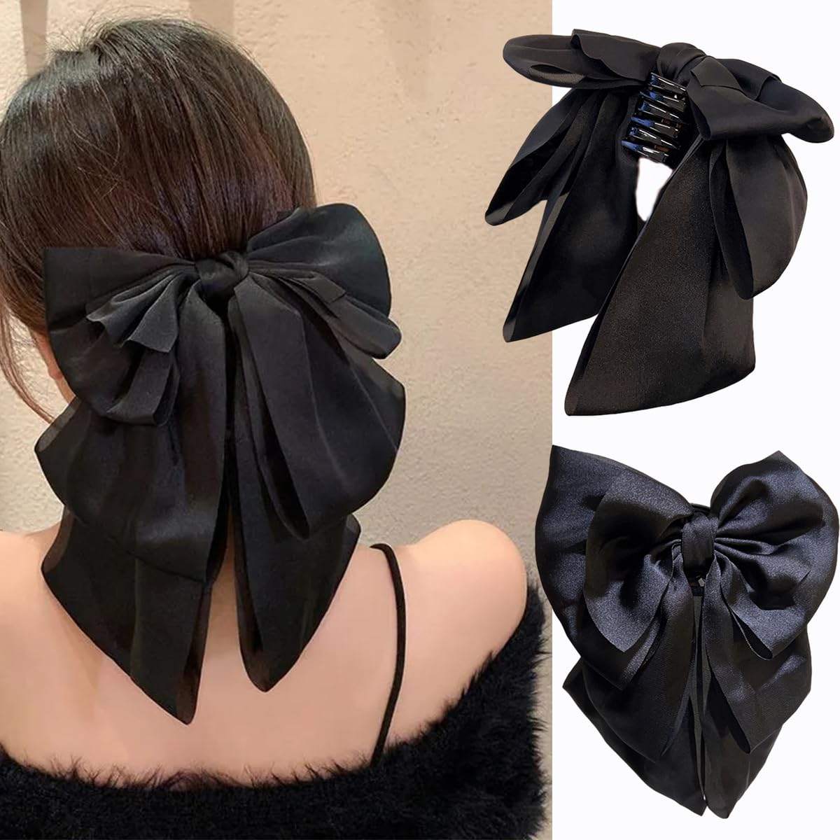 Pinzas para el pelo con lazo para mujer, pinzas para el cabello con lazo, estilo francés con cola larga para mujeres y niñas, accesorios de