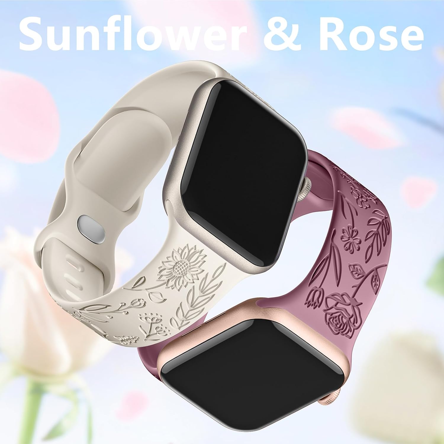 Paquete de 6 correas con grabado floral compatibles con Apple Watch Band de 1.732 pulgadas, 1.575 pulgadas, 1.494 pulgadas, 1.654 pulgadas, 1.614