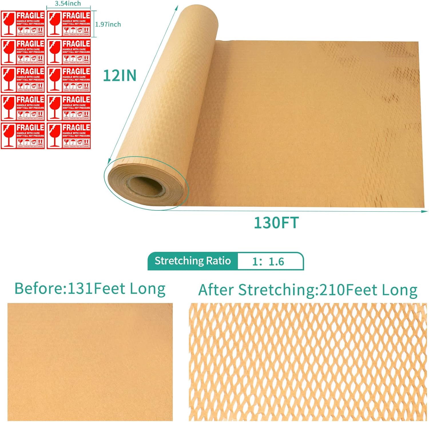 Honeycomb Packing Paper, 12″ x 135′ Bubble Wrap Roll for Packing Moving Shipping, Recyclable Honeycomb Paper Moving Supplies Packing Paper Wrapping