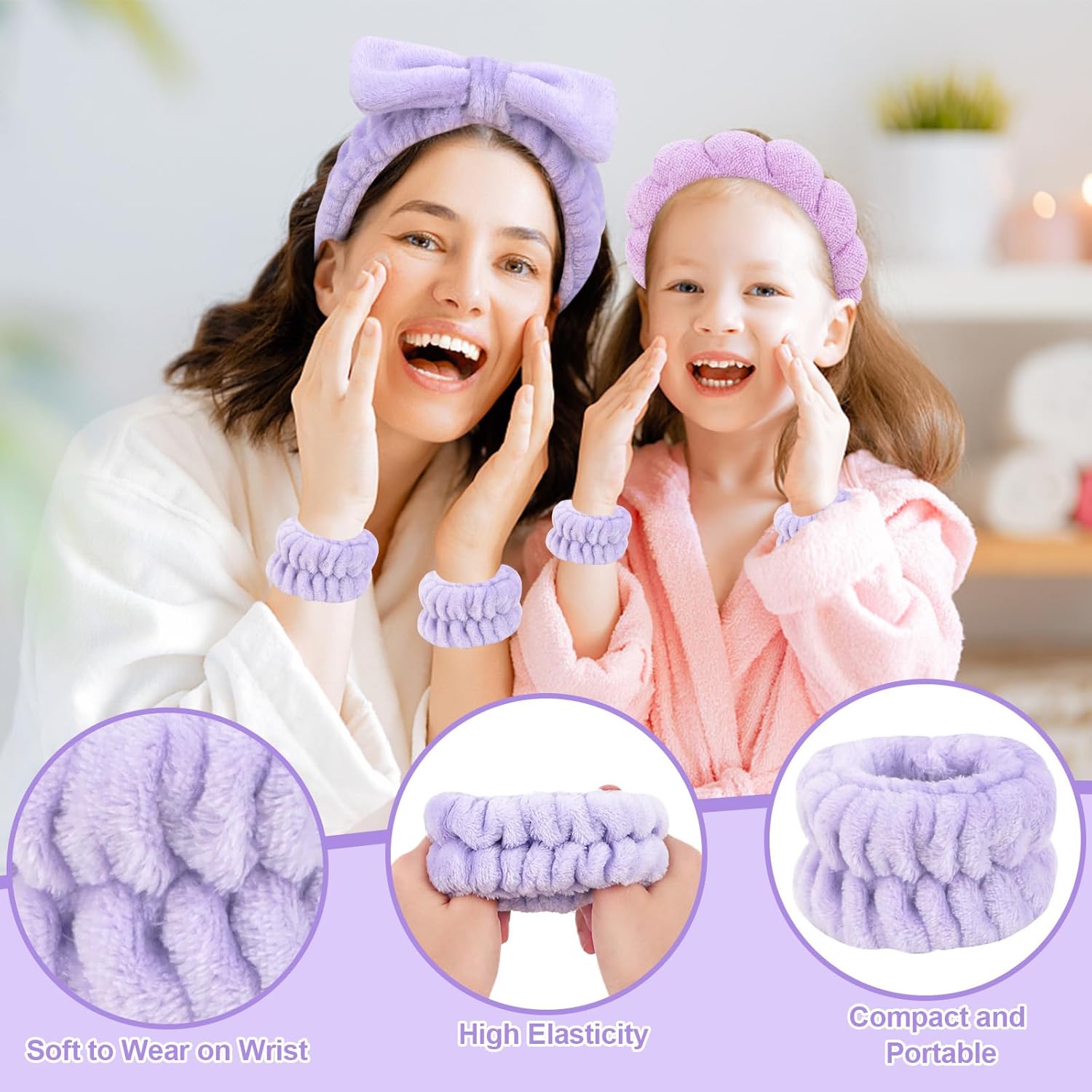 Juego de 6 diademas y muñequeras de spa, tela de rizo suave y microfibra, para el cuidado de la piel de las mujeres, maquillaje, baño, yoga, regalo