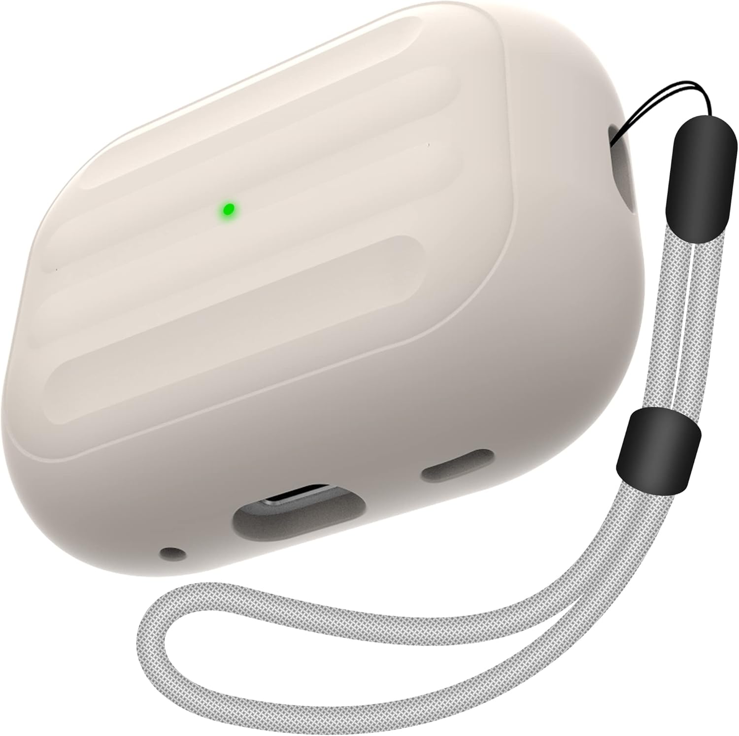 Funda antipérdida compatible con Airpods Pro 2, carga inalámbrica, LED visible, cordón incluido (negro-beige)