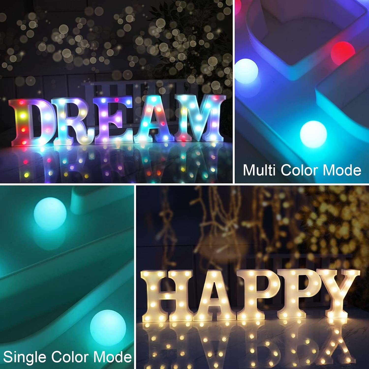 Luces LED de letra, 16 colores cambiantes, luces LED de marquesina, luces nocturnas regulables para bodas, cumpleaños, vacaciones, fiestas, bares,