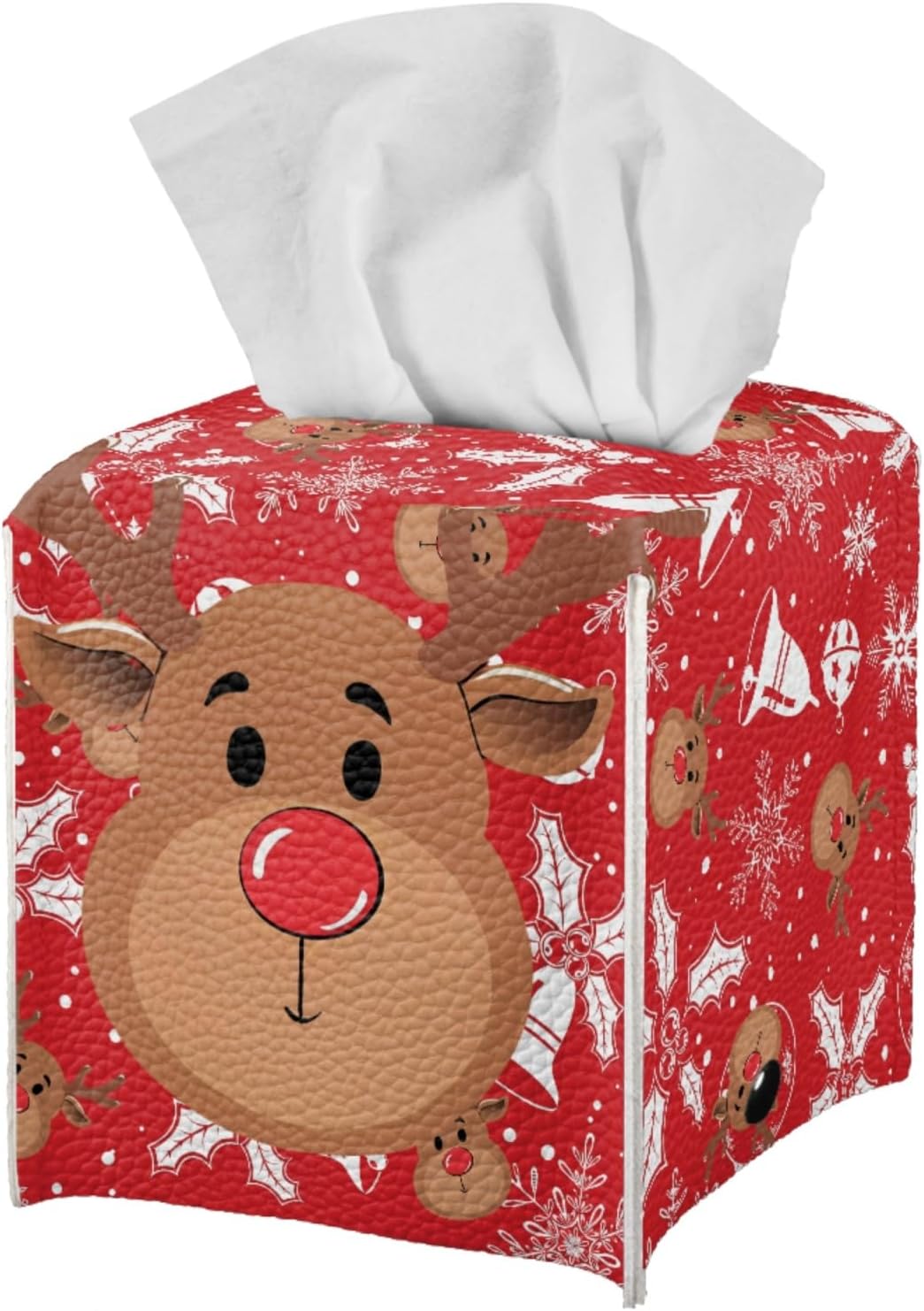 Funda para caja de pañuelos de Navidad, color rojo cuadrado para cocina, caja de pañuelos de alce de Navidad, cubierta para escritorio de oficina de