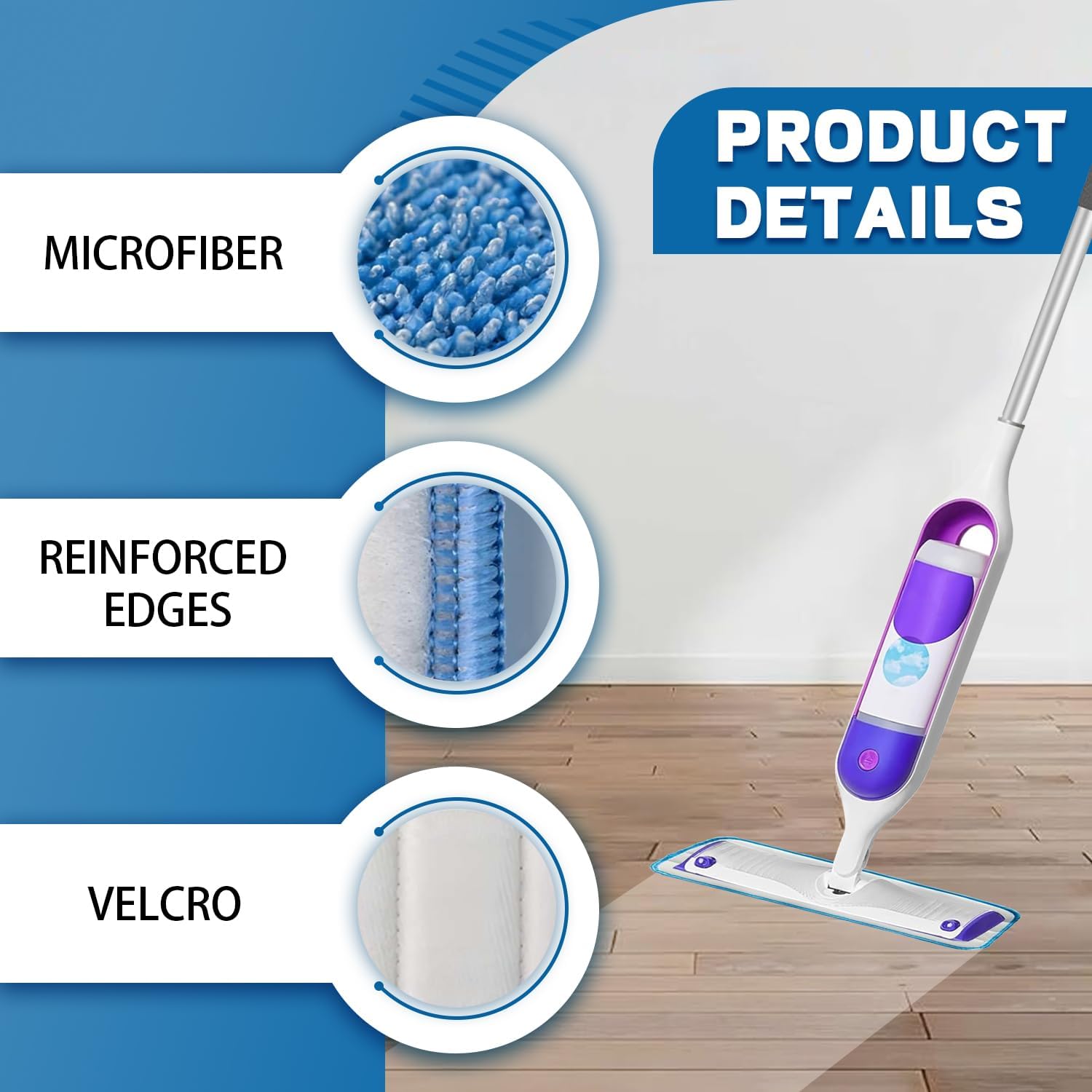 Almohadillas de microfibra compatibles con Swiffer PowerMop, repuestos de almohadillas planas lavables para mopa (azul) para limpieza en húmedo y