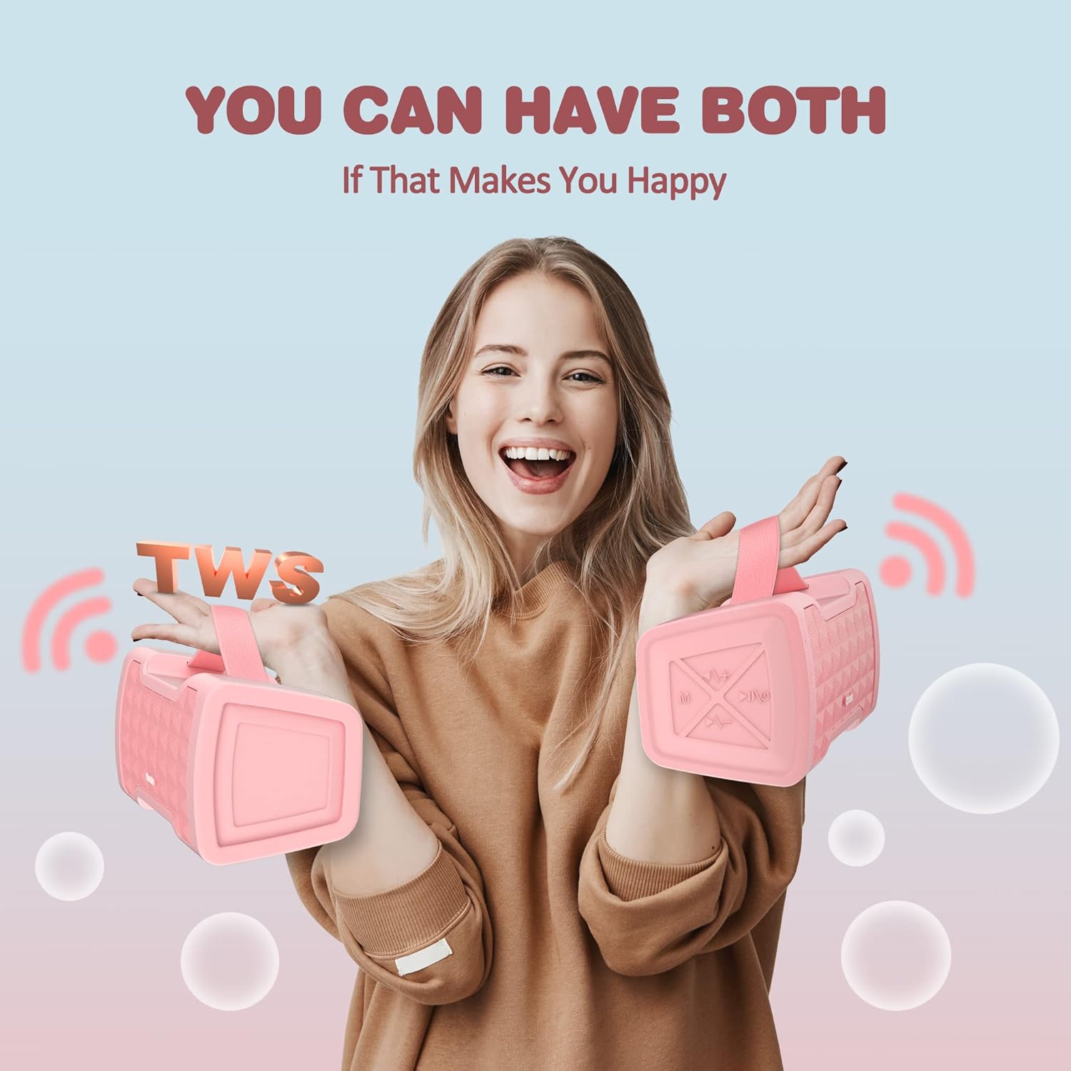 Oraolo Altavoz rosa Bluetooth más fuerte 40W altavoz portátil inalámbrico gran sonido estéreo, IPX6 impermeable, soporta entrada USBAUX, micrófono