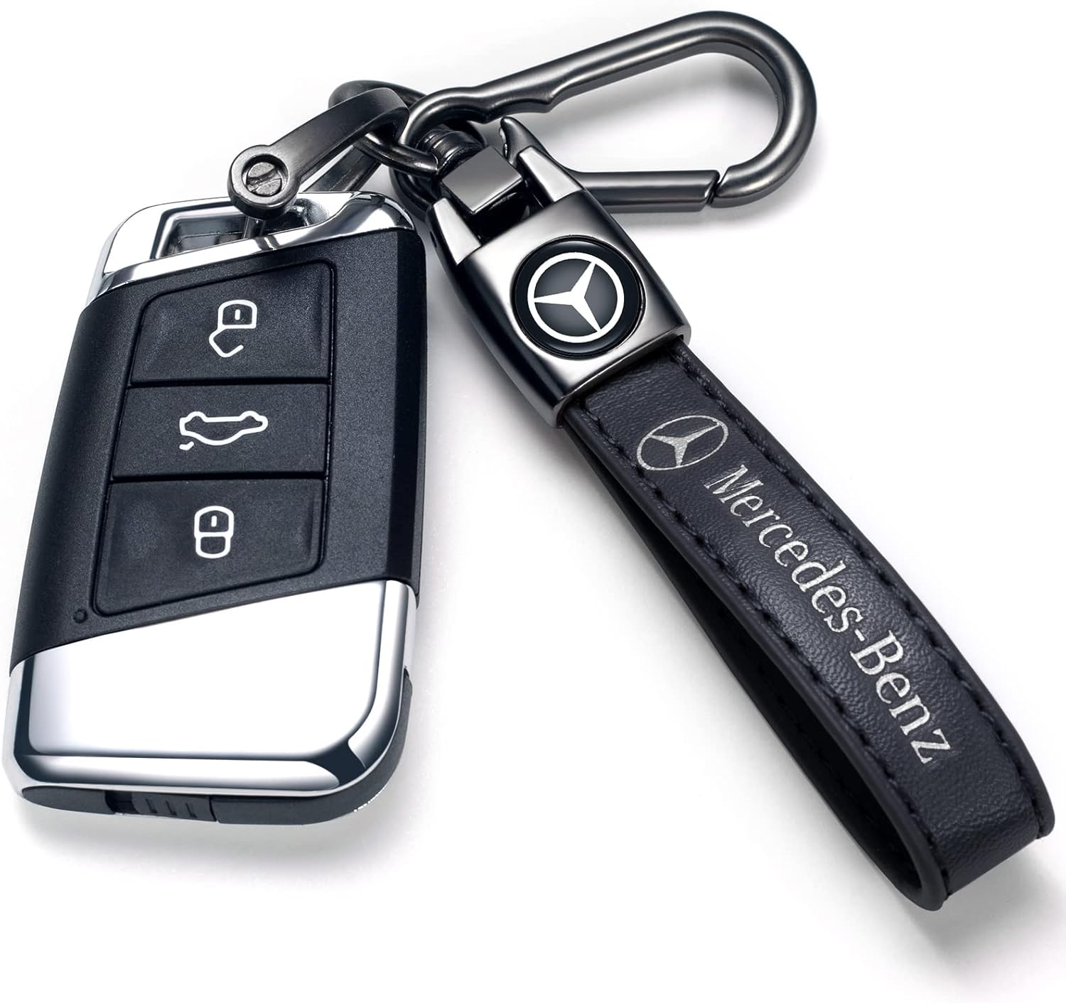 Tcuisuy Llavero de cuero genuino para Mercedes Benz A C E S Class Series GLK CLA GLA GLC GLE CLS SLK AMG Series Llavero para hombres y mujeres,