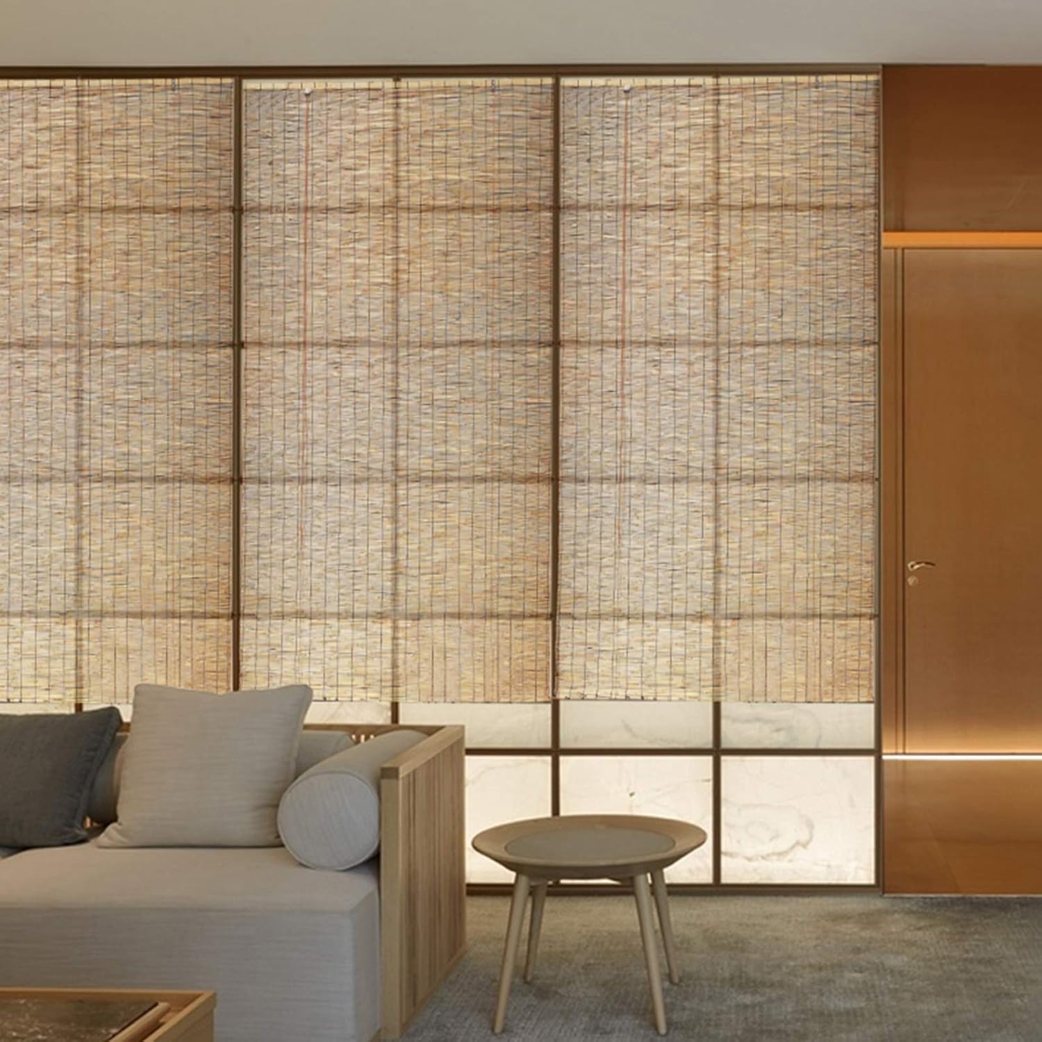 Persianas enrollables de bambú opacas de privacidad, cortinas de caña tejidas a mano naturales, para interiores y exteriores, decoración de pared de