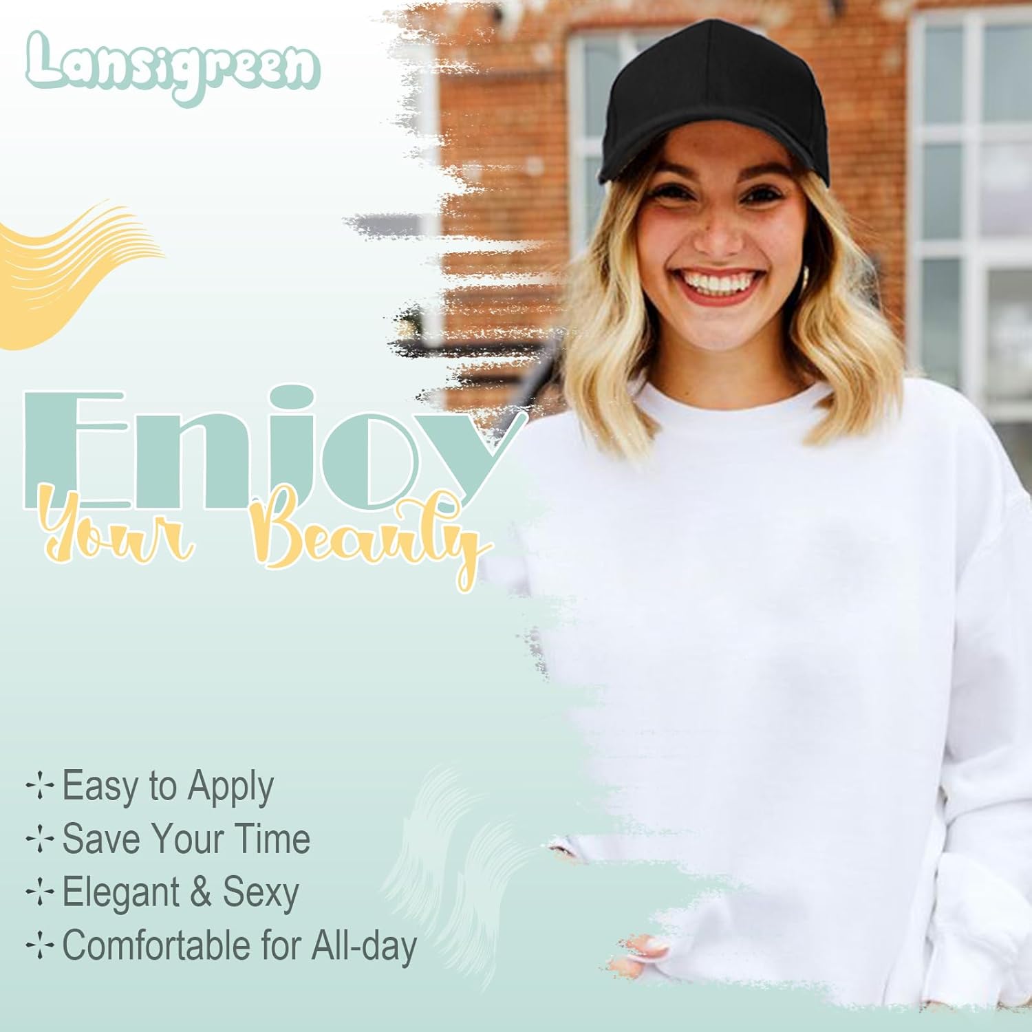 Peluca de gorra de béisbol para mujer, gorra de béisbol con extensiones de cabello, gorra ajustable adjunta de 15 pulgadas, peluca sintética corta y